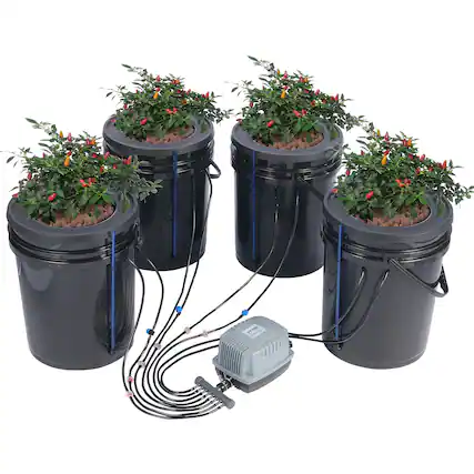 Front. VEVOR - DWC Hydroponics Grow System, Hydroponic Growing System with Top Drip Kit, Deep Water Culture 5-Gallon 4 Buckets - Black.