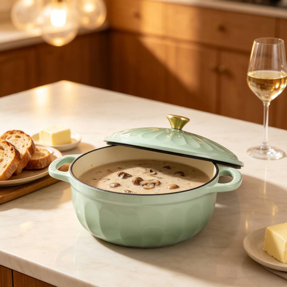 Alt View 4. Winado - 5 QT Enameled Cast Iron Dutch Oven with Gradient Petal Texture,Heat-Resistant Gloves, Pot Mat for Bread Baking, Roasting - Green.