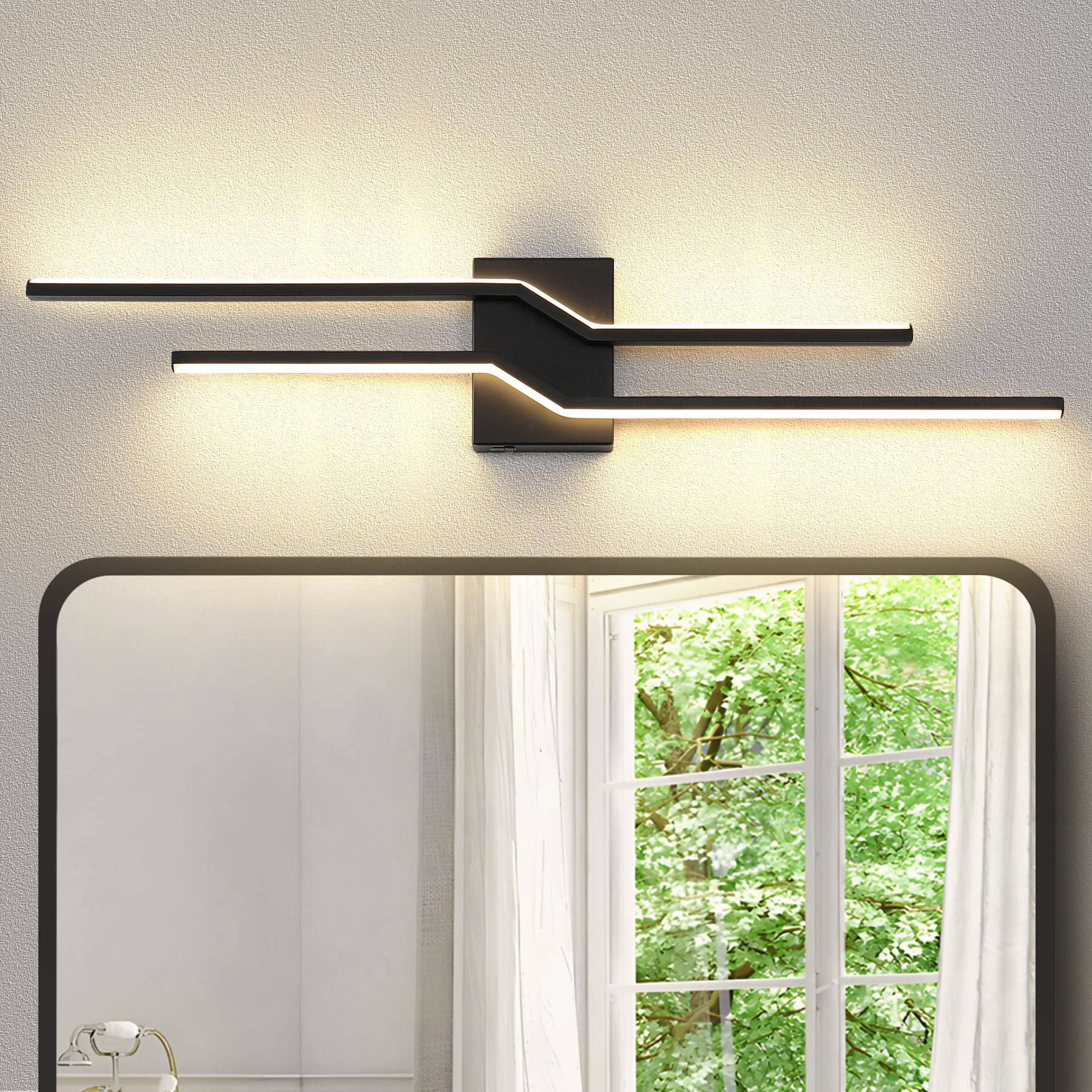 Front. TECH SAFARI - Inch Vnaity Lighting Led Bathroom Lights Over Mirror Brushed Nickel Dimmable cct w Modern Bath Vanity Bar W - Black-5 Color Temperature 31.5 Inch Long.