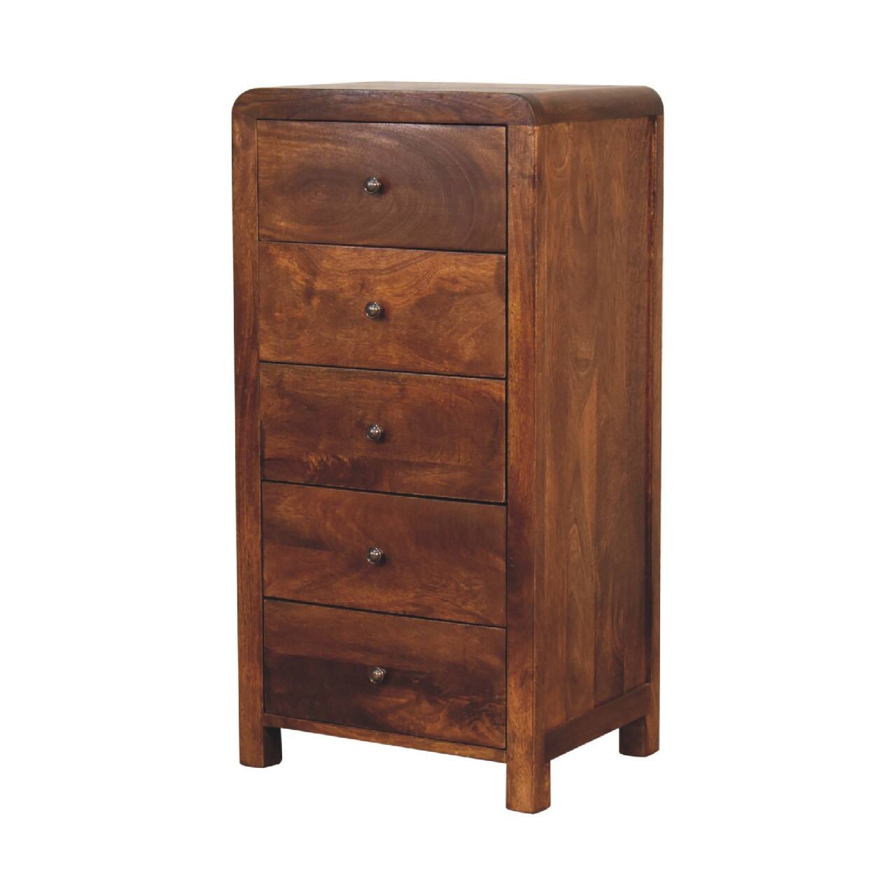 Left. Artisan Furniture - Artisan Furniture Solid Wood Aspen Tallboy, 5 Drawers, Dark Brown - Dark Brown.