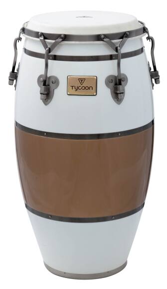 Front. Tycoon Percussion - Signature Heritage Café Con Leche 11.75-inch Conga, Siam Oak Shell, Calfskin Head, Classic Pro Hoops, Single Stand.