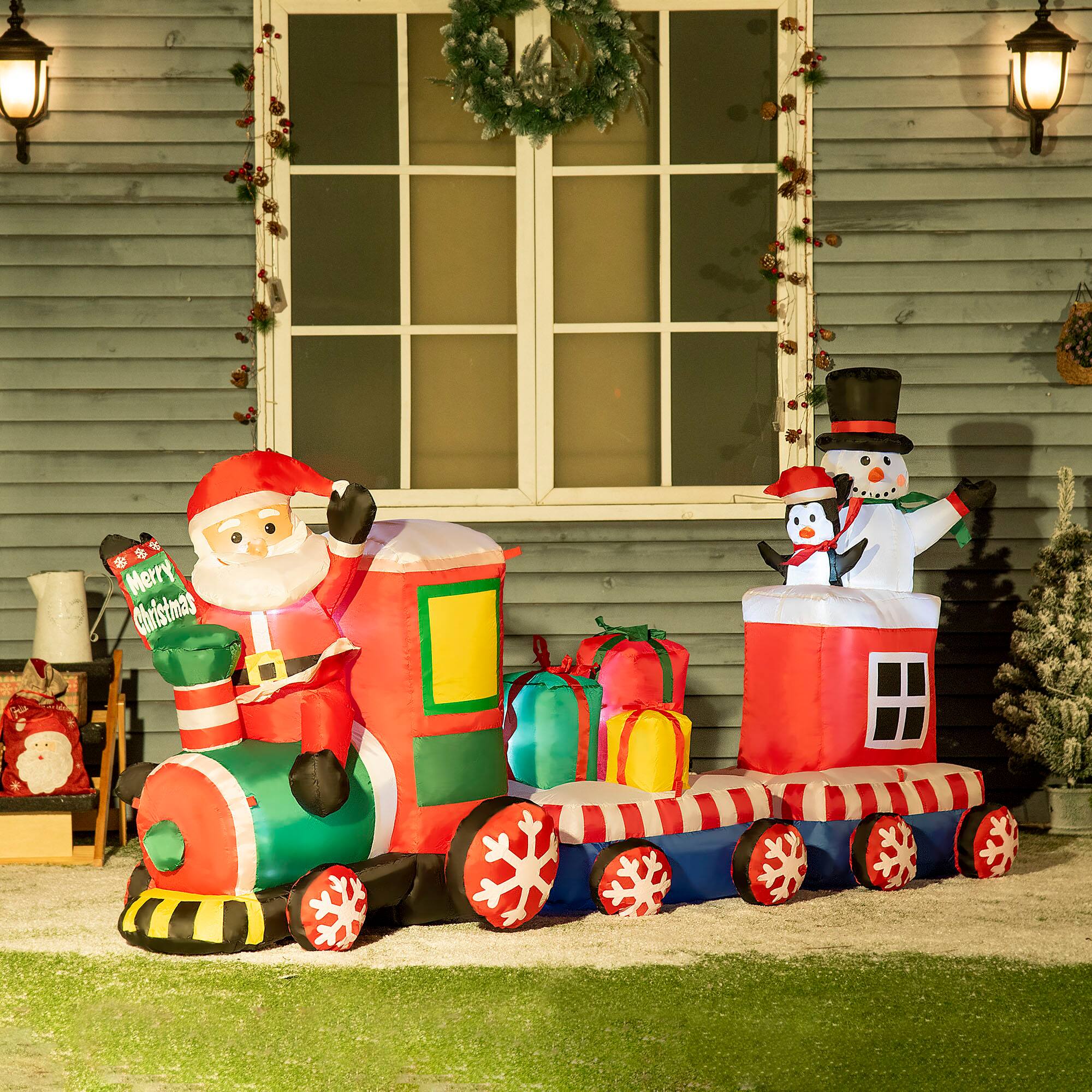 Alt View 1. Outsunny - 8ft Christmas Inflatable Train with Santa, Snowman, Penguin, LED Yard Decor - Red.