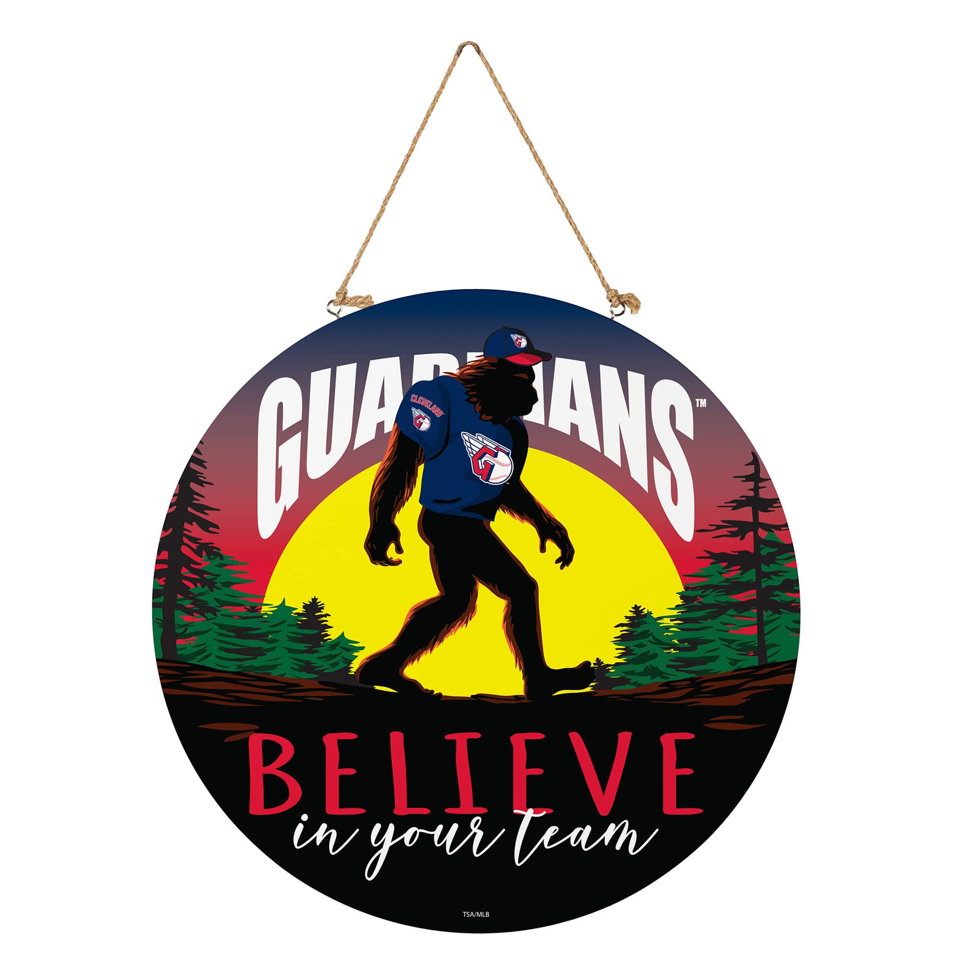 Evergreen Enterprises - Cleveland Guardians 18" Bigfoot "Believe in Yourself" Team Logo Wood Round Door Sign - Multicolor
