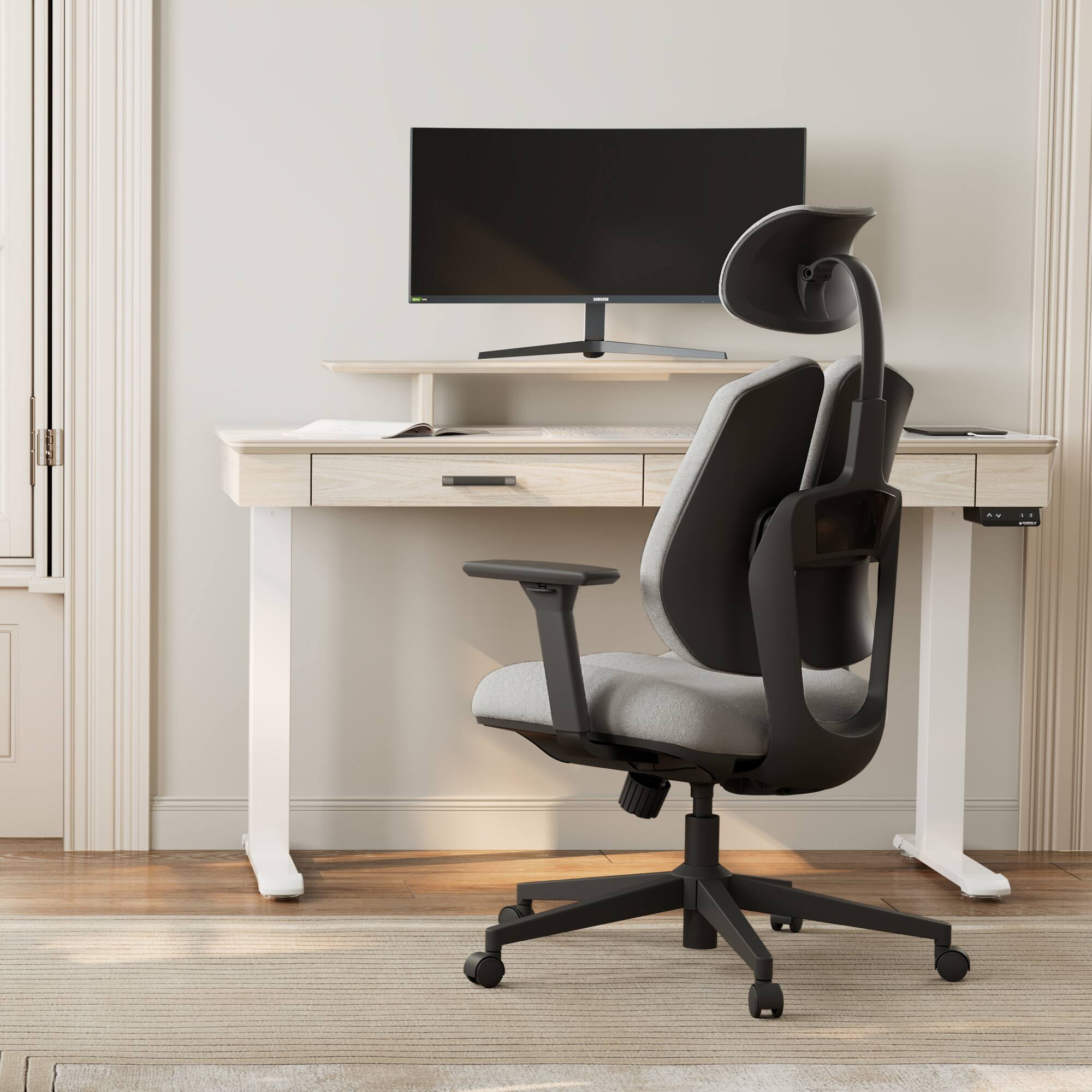 Back. Eureka Ergonomic - Dual Backrests Ergonomic Adjustable Office Chair - Light Grey.