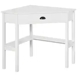 Homcom - Corner Desk, Triangle Computer Desk with Drawer and Storage Shelves for Small Spaces, Home Office Workstation - White