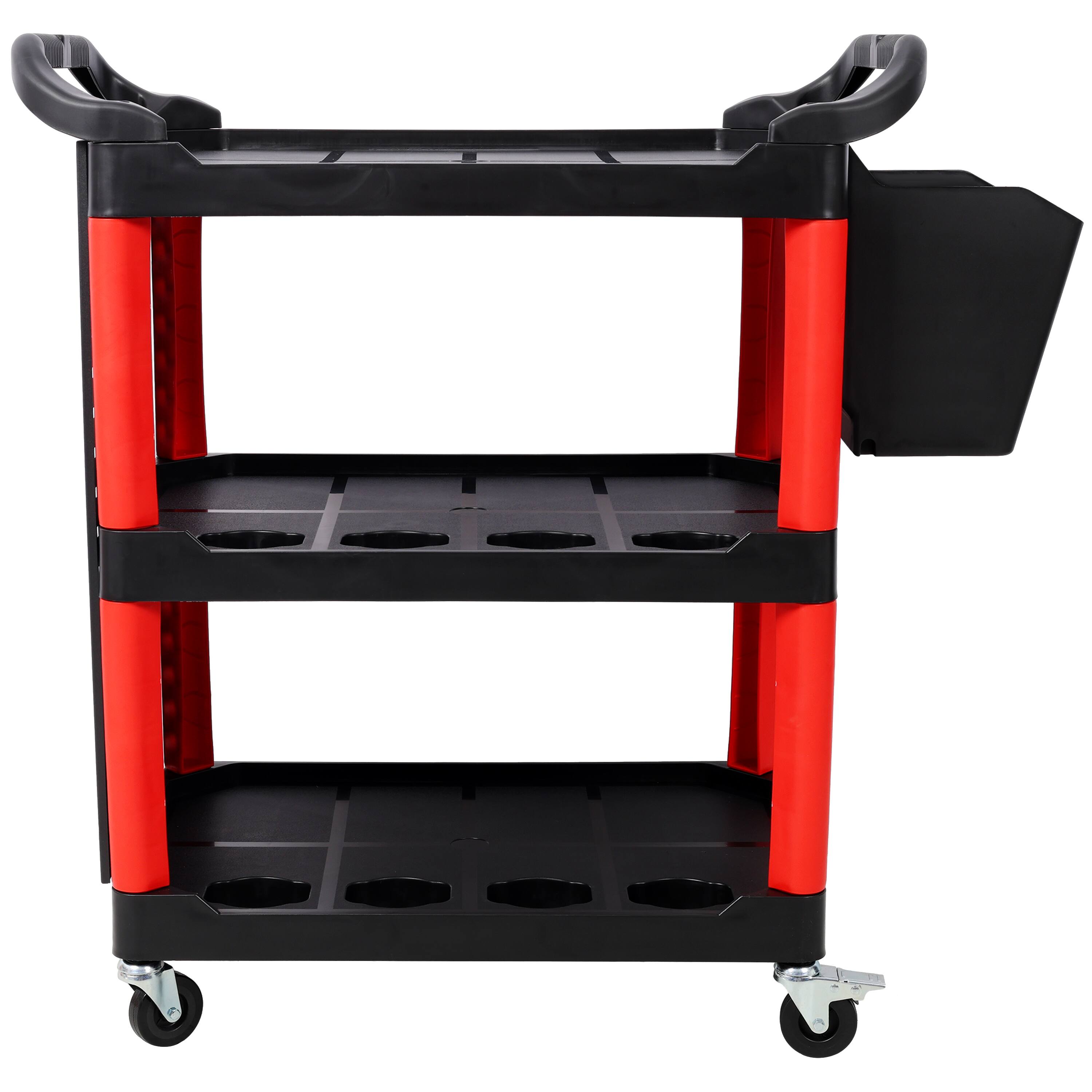 Alt View 2. ELEMENT ACE - 3-Tier Rolling Auto Detailing Cart with Wheels, Bucket, Panel & Hooks - Garage, Workshop, Repair Shop Tool Storage - Black+Red.