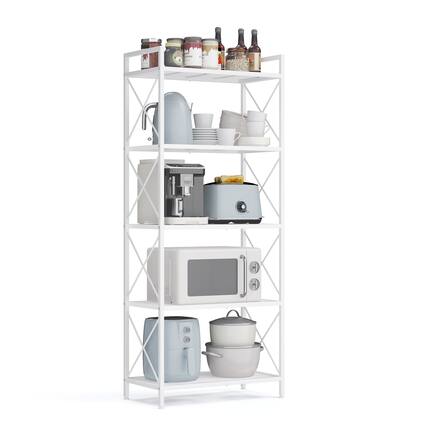 Front. Songmics Home - Metal Storage Rack, Shelving Unit with X Side Frames, Dense Mesh, Industrial Style, 5-Tier, 11.8 x 22.8 x 55.5 Inches - Cloud White.