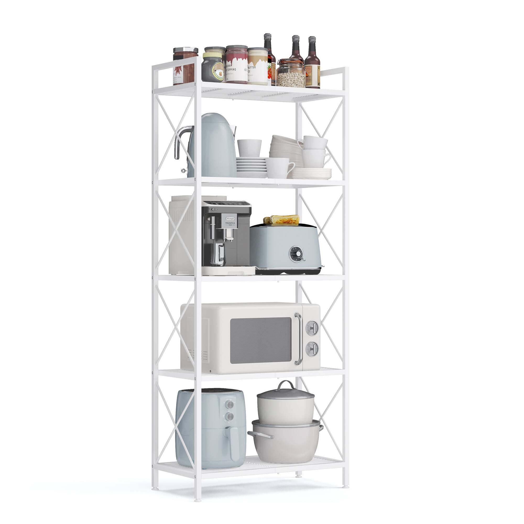 Front. Songmics Home - Metal Storage Rack, Shelving Unit with X Side Frames, Dense Mesh, Industrial Style, 5-Tier, 11.8 x 22.8 x 55.5 Inches - Cloud White.