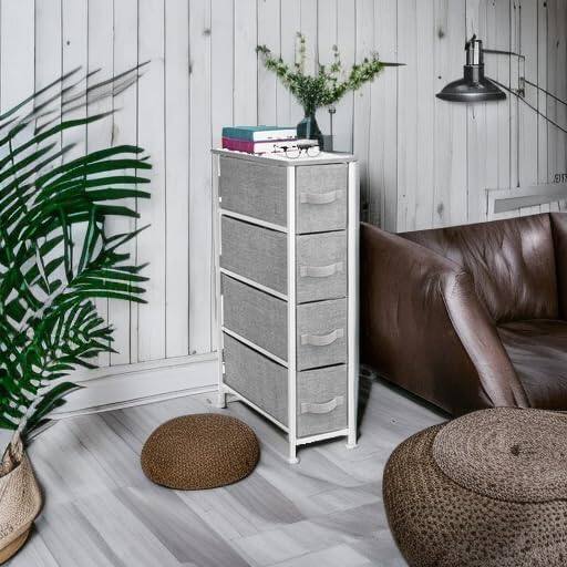 Angle. Sorbus - Sorbus Narrow Dresser with 4 Drawers, Vertical Slim Storage Chest of Drawers with Steel Frame - White.