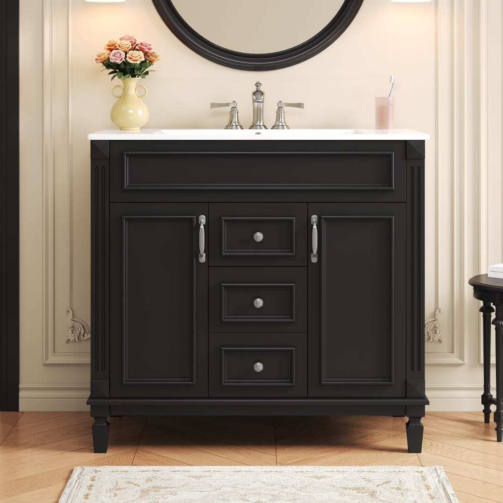 Loheer - 36 inch Bathroom Vanity, Bathroom Vanity with Sink, Modern Bathroom Storage Cabinet, 2 Doors & 2 Drawers - Black