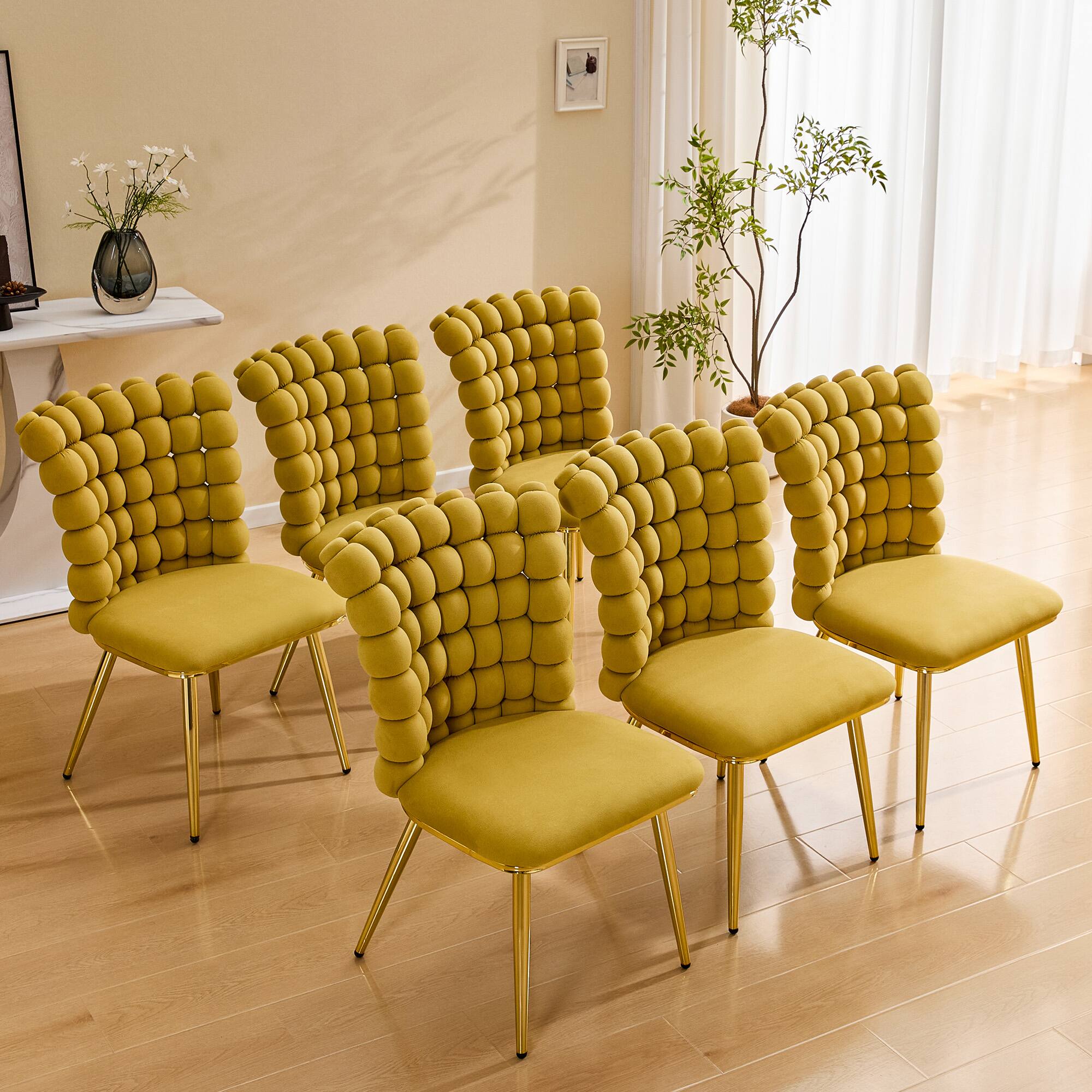 Alt View 4. Loheer - Loheer Accent Dining Chair Tufted Upholstered Vanity Chair with Gold Legs 1.6 ft - Gold,Yellow.