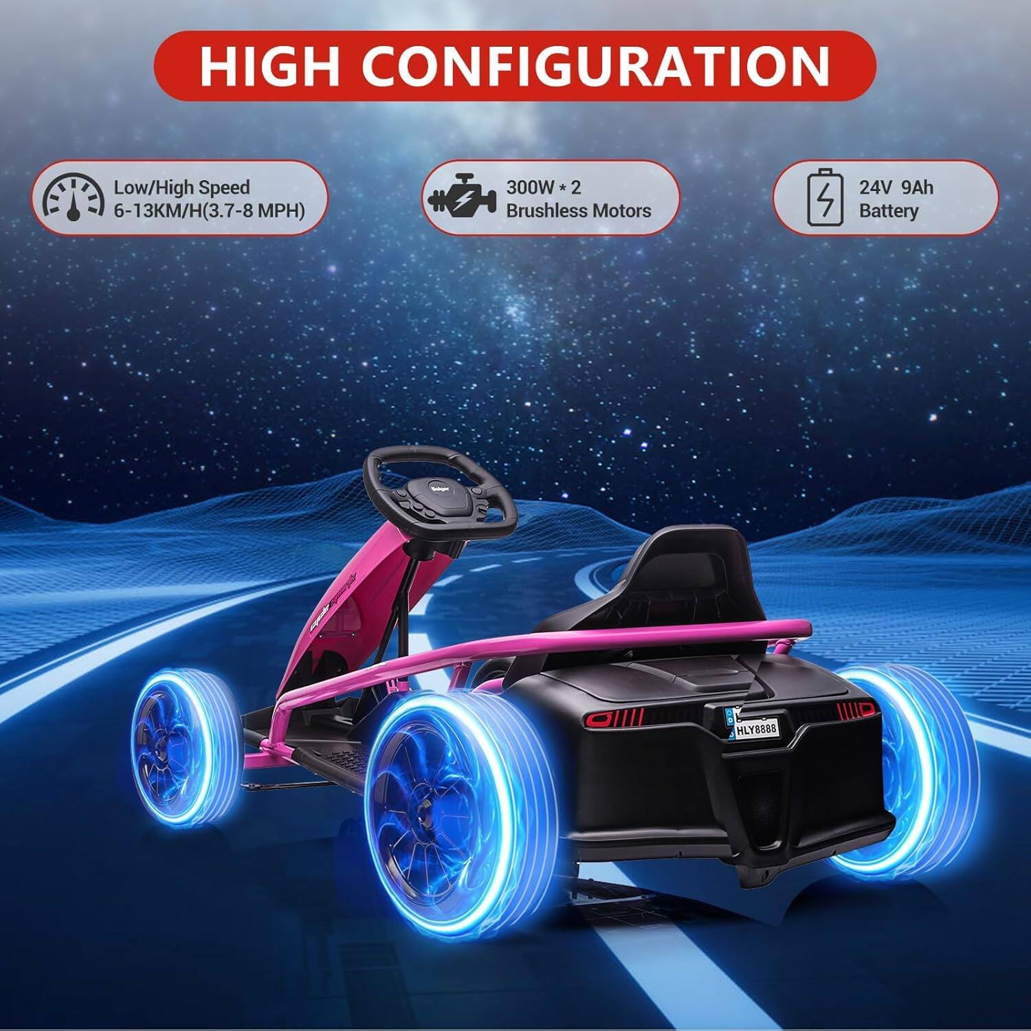 HIGH CONFIGURATION

- Low/High Speed: 6-13KM/H (3.7-8 MPH)
- 300W * 2 Brushless Motors
- 24V 9Ah Battery

MLY8888