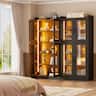 Aheaplus - 6-Shelf Bookcase with 4 Glass Doors, 67.4'' Tall Display Cabinet with RGB LED Lights for Living Room, Bedroom - Black