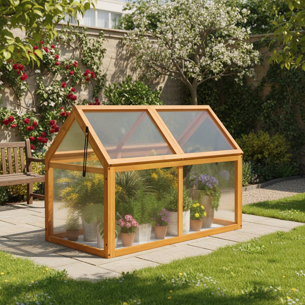 Alt View 4. Costway - Costway Wood Cold Frame Greenhouse with Transparent Panels Adjustable Roof, Indoor Outdoor - Orange.