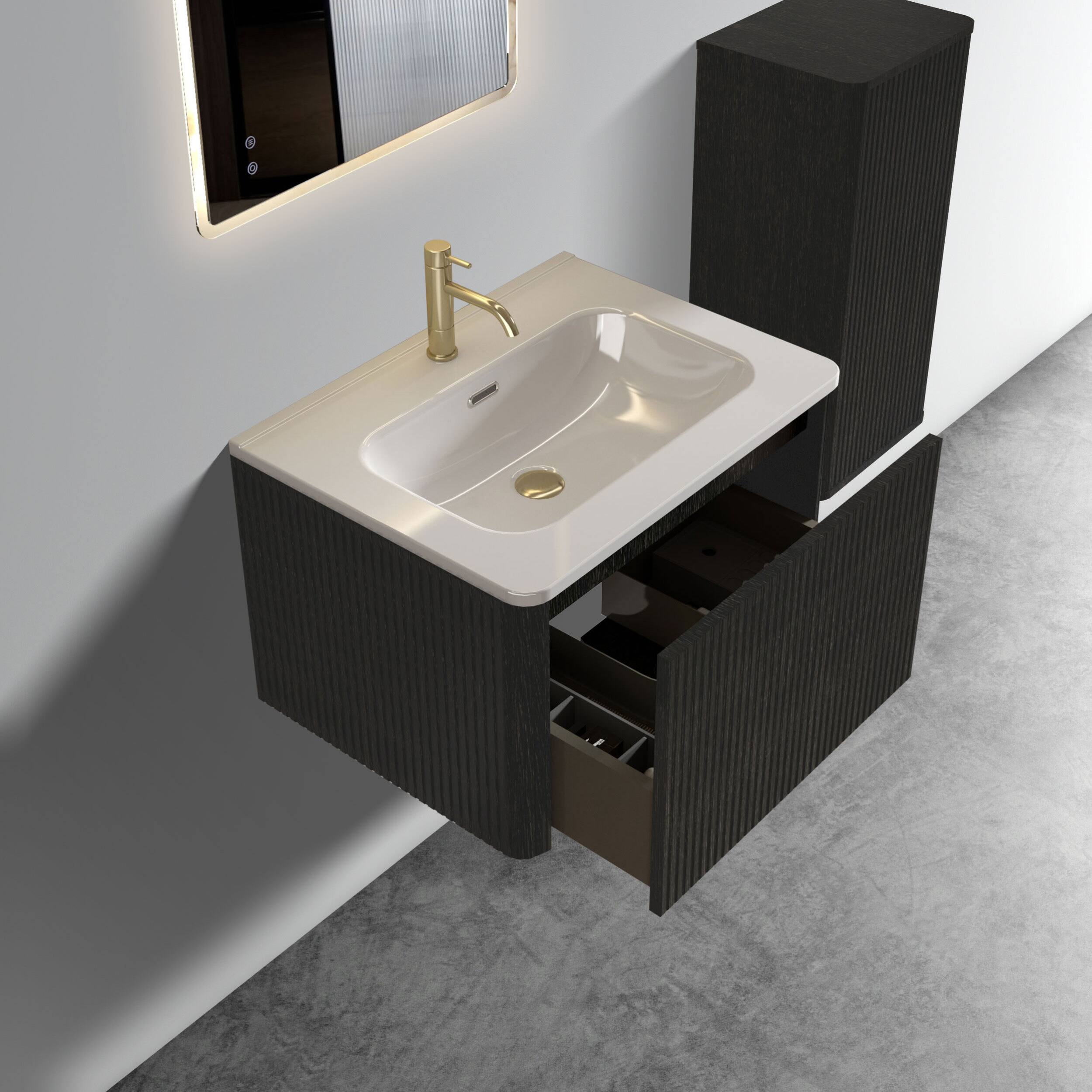 Alt View 1. ELEMENT ACE - Modern Floating Bathroom Vanity with Integrated Ceramic Sink and Spacious Storage - Black.