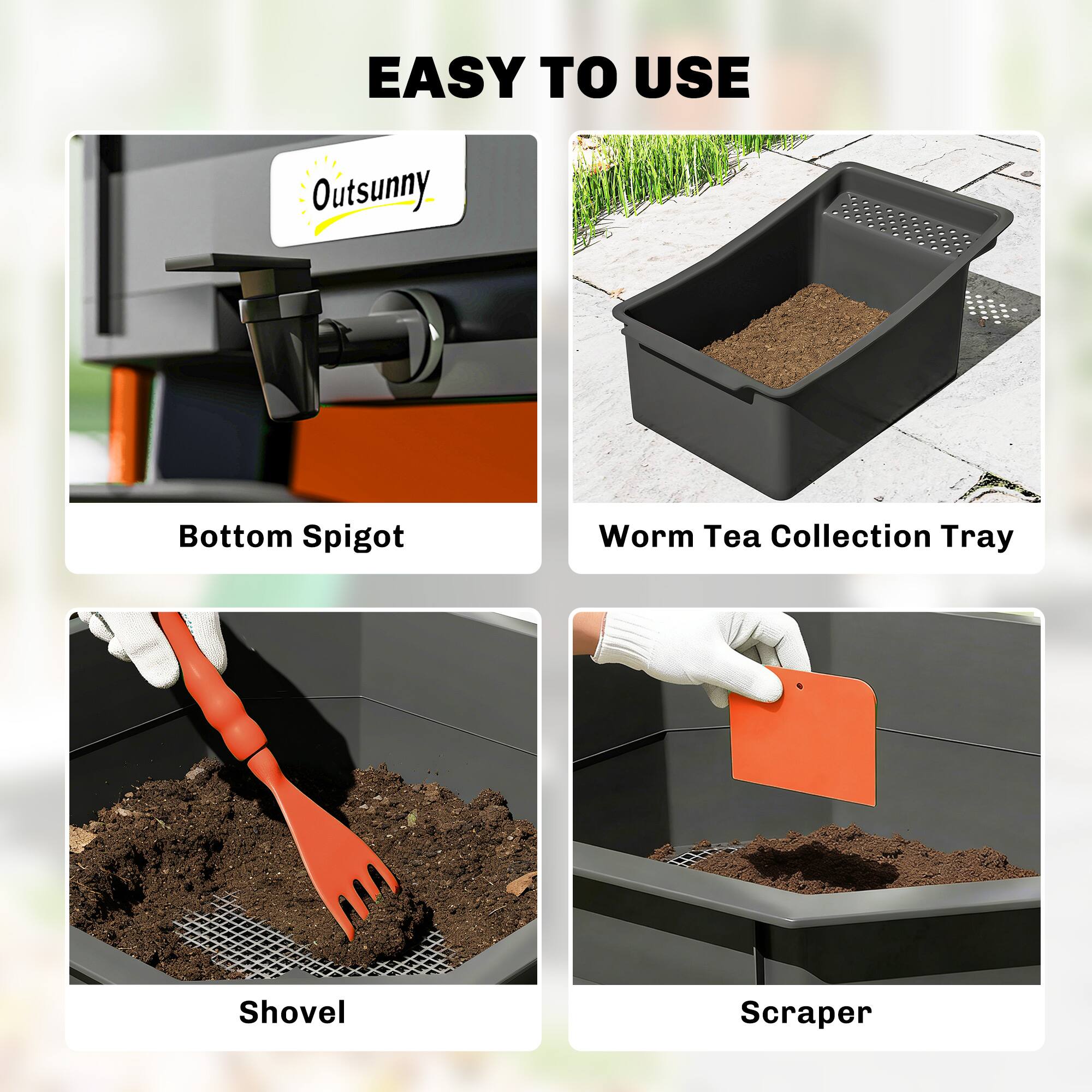 EASY TO USE

Outsunny Bottom Spigot Worm Tea Collection Tray Shovel Scraper