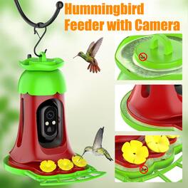 Luckbyte - Solar Powered Hummingbird Feeder Camera with AI Recognition Anti Ant Moat SD Card Outdoor Bird Watcher - Green