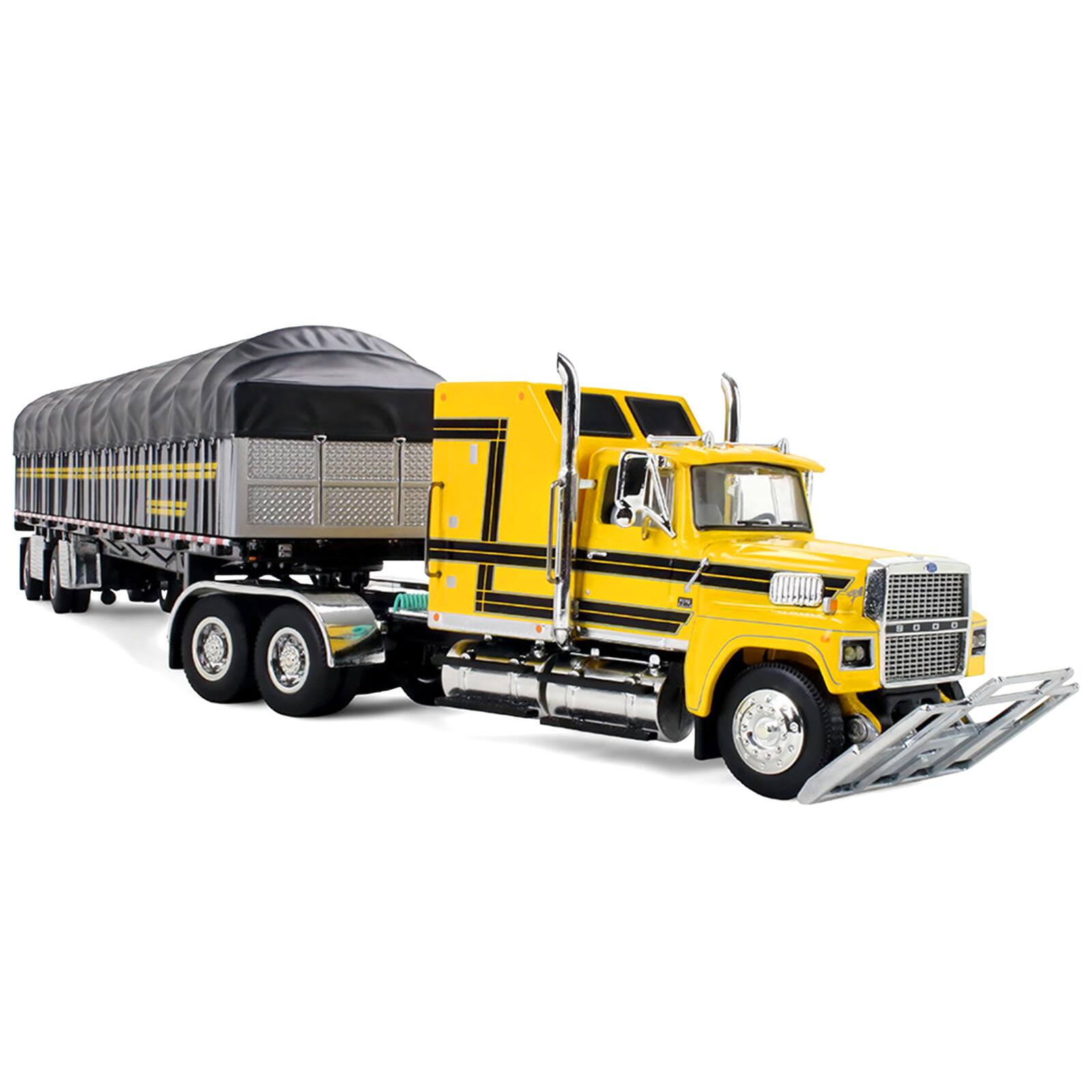 Alt View 5. First Gear - Ford LTL 9000 with 60" Aerodyne Sleeper & 53' Wilson Roadbrute Trailer w/Wagon Yellow w/Black 1/64 Model by First Gear.