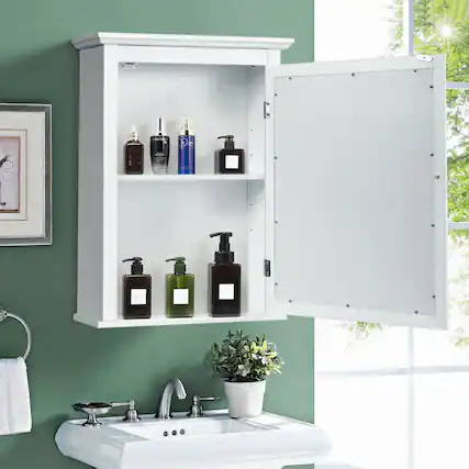 Front. Gymax - Gymax Bathroom Mirror Cabinet Wall Mounted Adjustable Shelf Medicine Storage White - White.