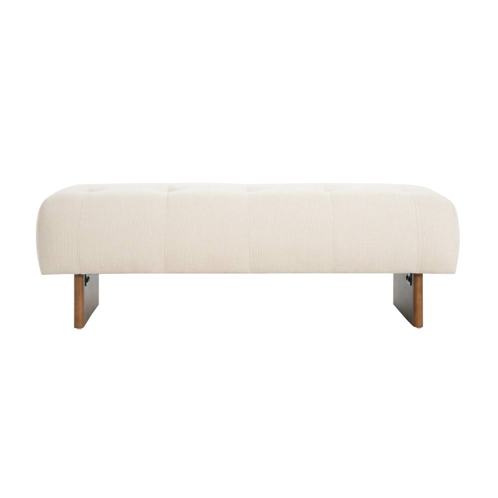 Alt View 5. PDTEND - Modern Beige Rectangular Upholstered Tufted Linen Fabric Ottoman Bench - Beige.