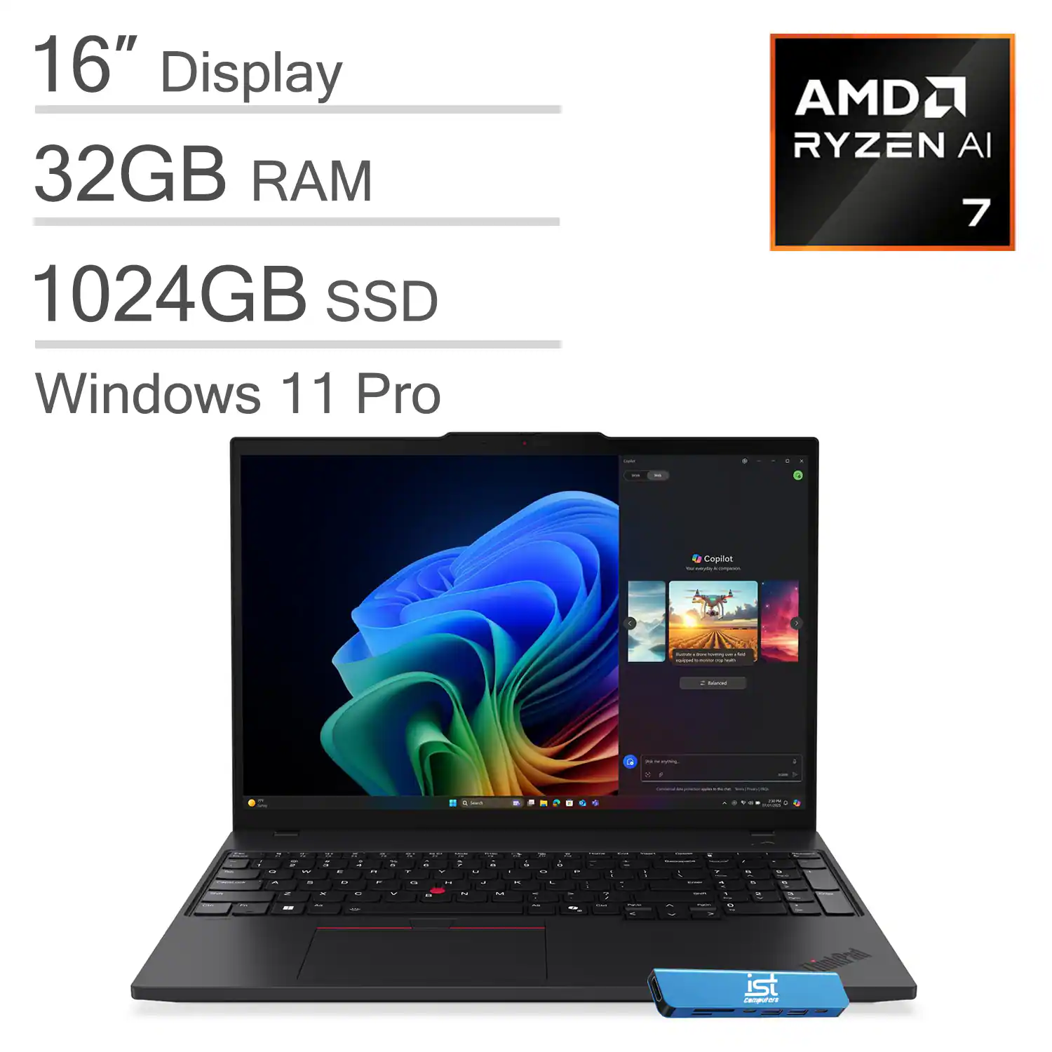 Lenovo - ThinkPad T16 Gen 4 Laptop - 16" FHD+ AI PC - AMD Ryzen AI 7 PRO with 32GB Memory - 1TB SSD - Windows 11 Pro - Black