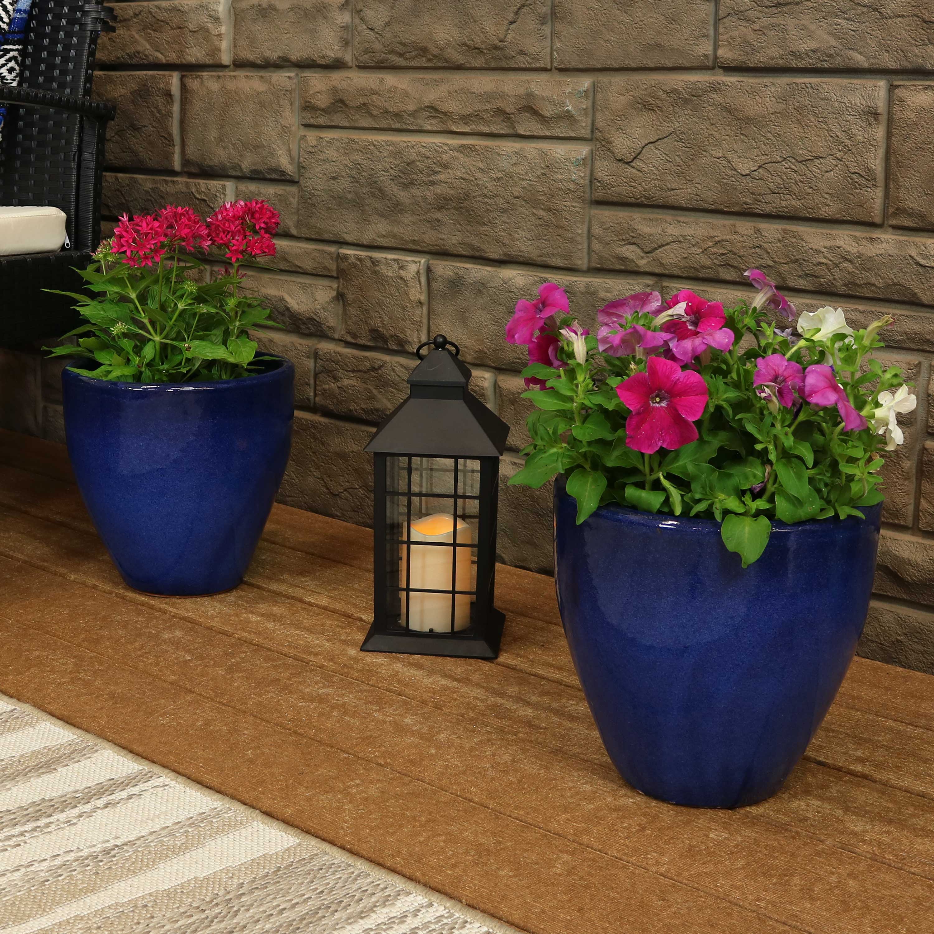Alt View 1. Sunnydaze - 10 in Resort Glazed Ceramic Planter - Set of 2 - Imperial Blue.
