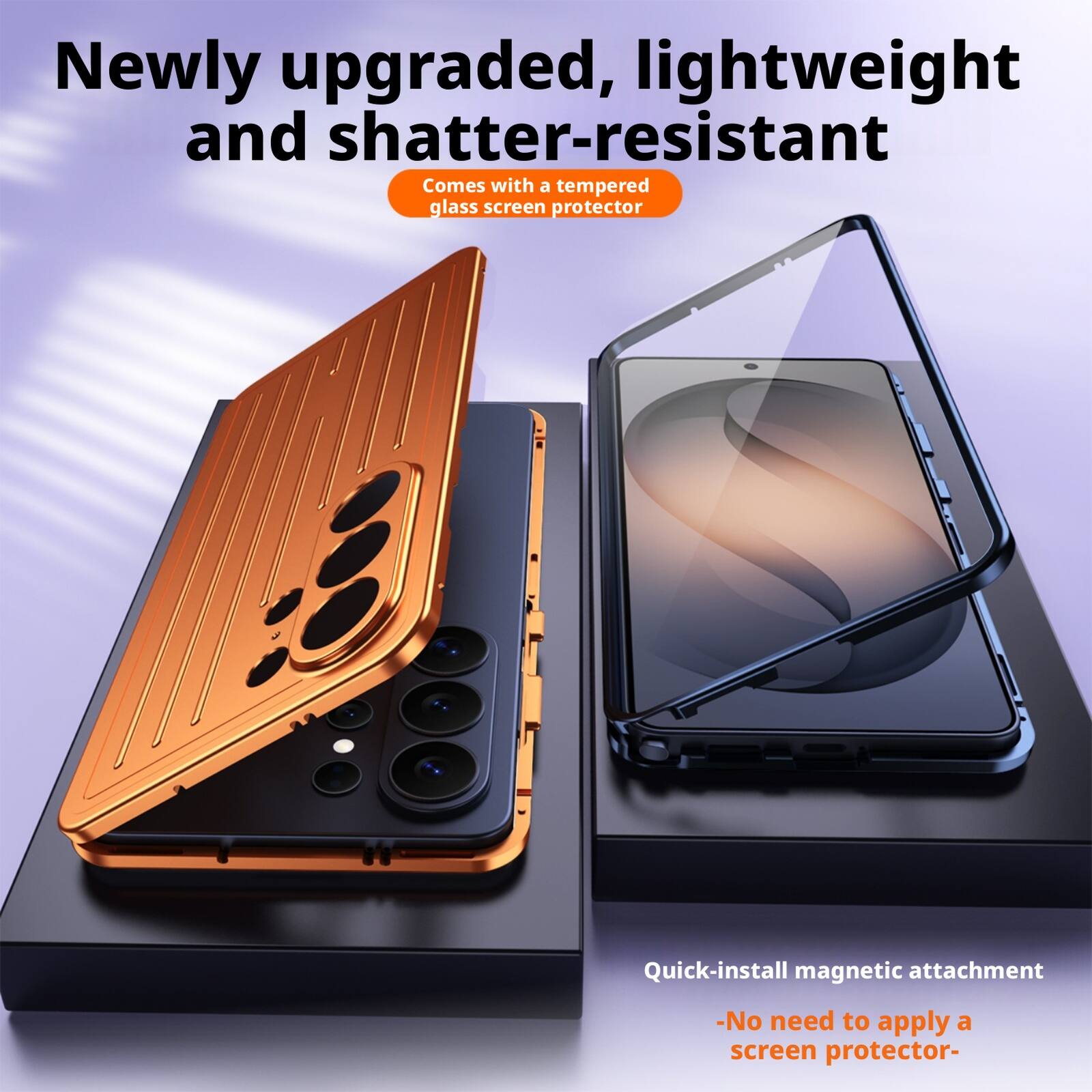 Newly upgraded, lightweight and shatter-resistant  
Comes with a tempered glass screen protector  

Quick-install magnetic attachment  
-No need to apply a screen protector-