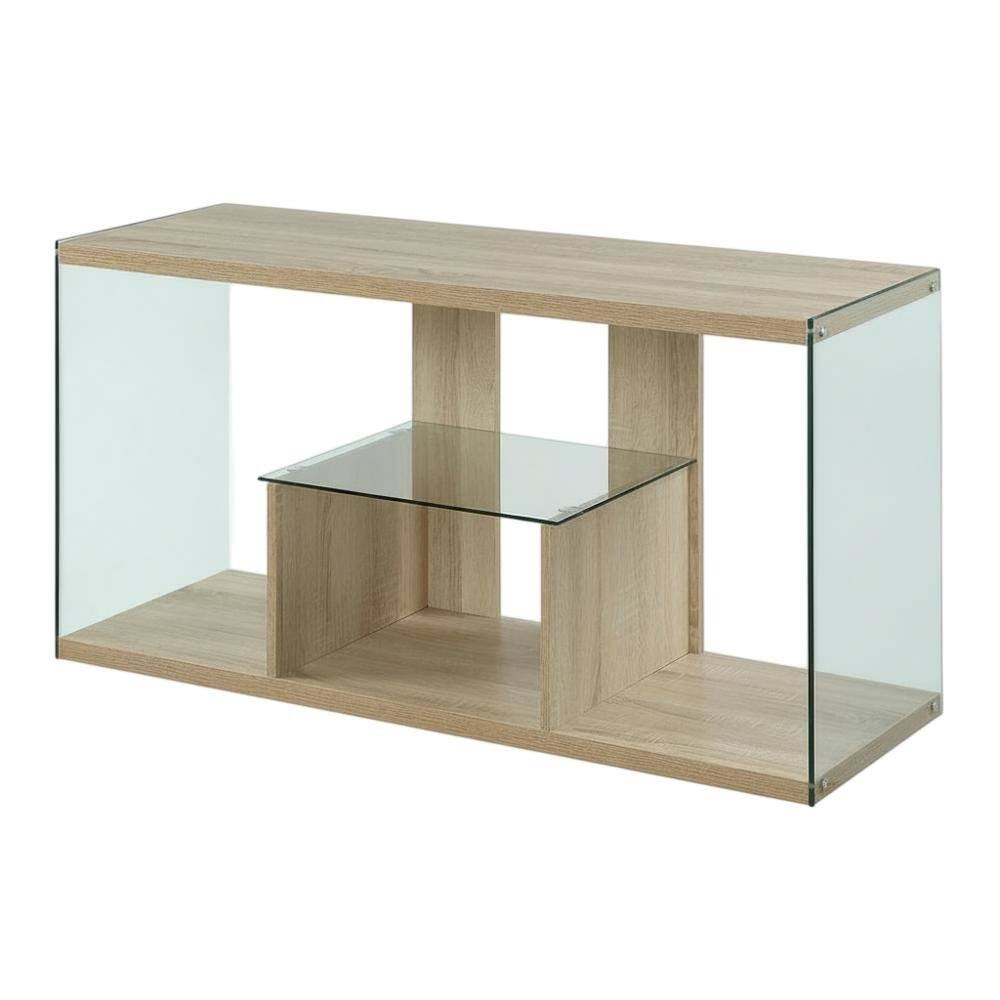 Alt View 3. FurniFact - Weathered White TV Stand with Tempered Glass and Particle Board Surface - White.