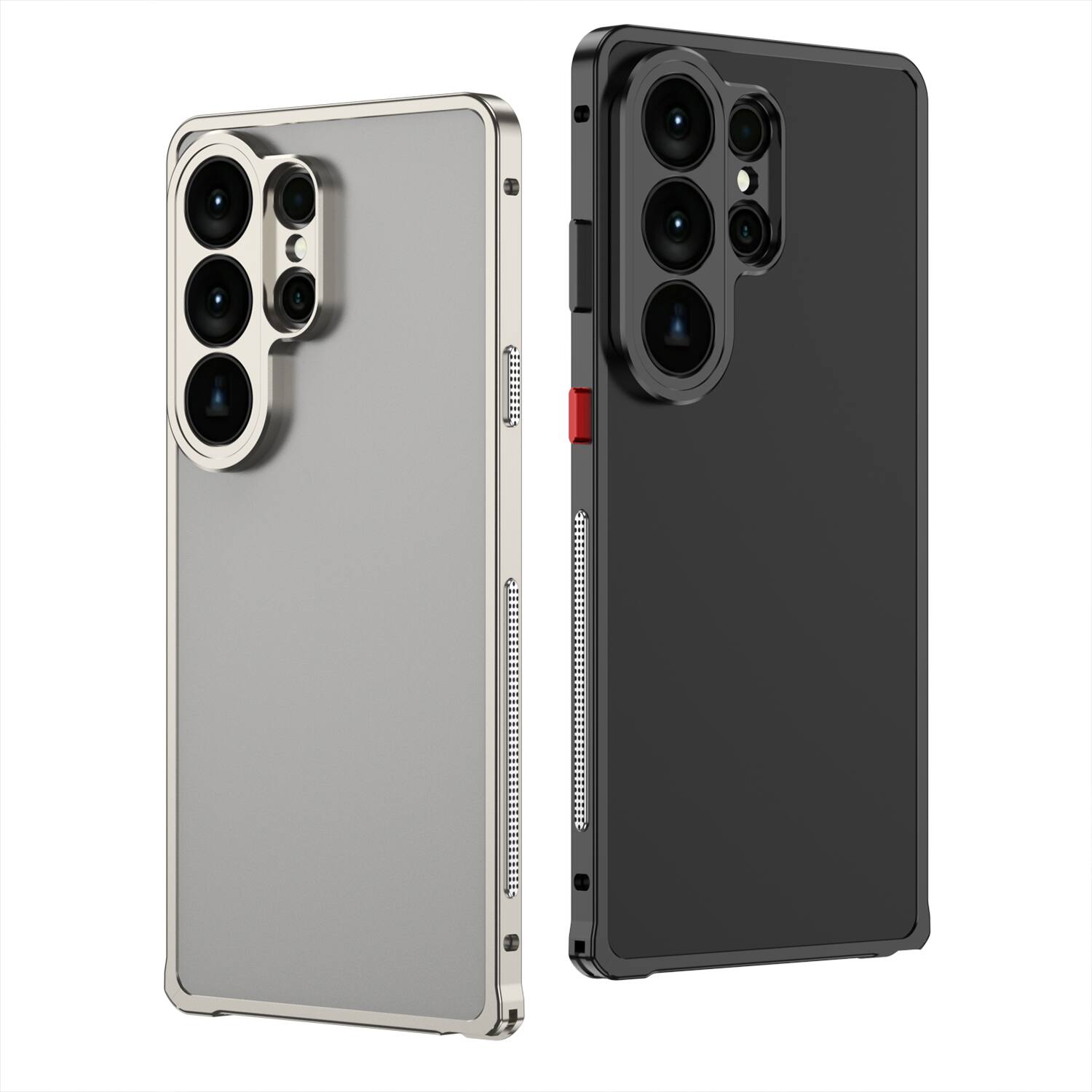 Back. Dteck - Metal Frame Heat Dissipation Rugged Shockproof Bumper Frame Phone Case with Lens Cover For Samsung Galaxy S26 - Silver.