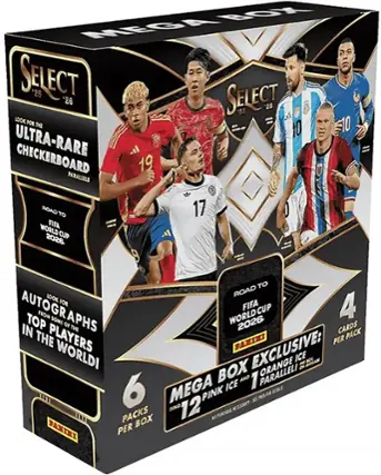 SELECT '25 '26
LOOK FOR THE ULTRA-RARE CHECKERBOARD PARALLELS
ROAD TO FIFA WORLD CUP 2026
LOOK FOR AUTOGRAPHS FROM TOP PLAYERS IN THE WORLD!
6 PACKS PER BOX
12 CARDS PER PACK
MEGA BOX EXCLUSIVE: ORANGE ICE AND PINK ICE PARALLEL!
FIND 1 OF 7 PARALLEL!
ROAD TO FIFA WORLD CUP 2026
FANIMI
