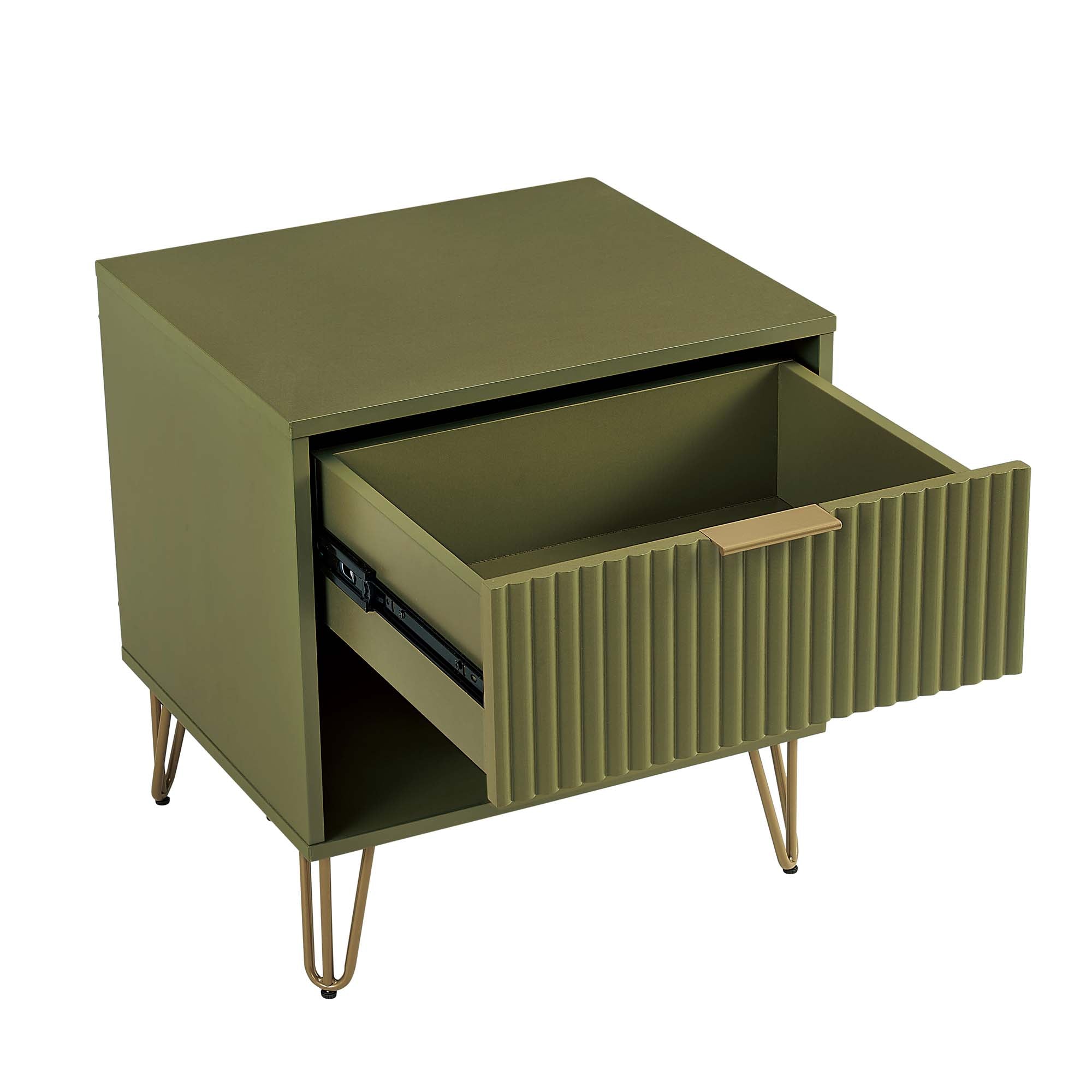 Alt View 3. Manhattan Comfort - Dumbo Modern 20" Fluted Nightstand - Set of 2 - Olive Green.