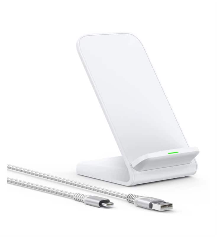RISOKEYS - 15W Vertical Stand Wireless Charger - Desktop Phone Holder, Live Streaming Phone Stand, Wireless Charging - White