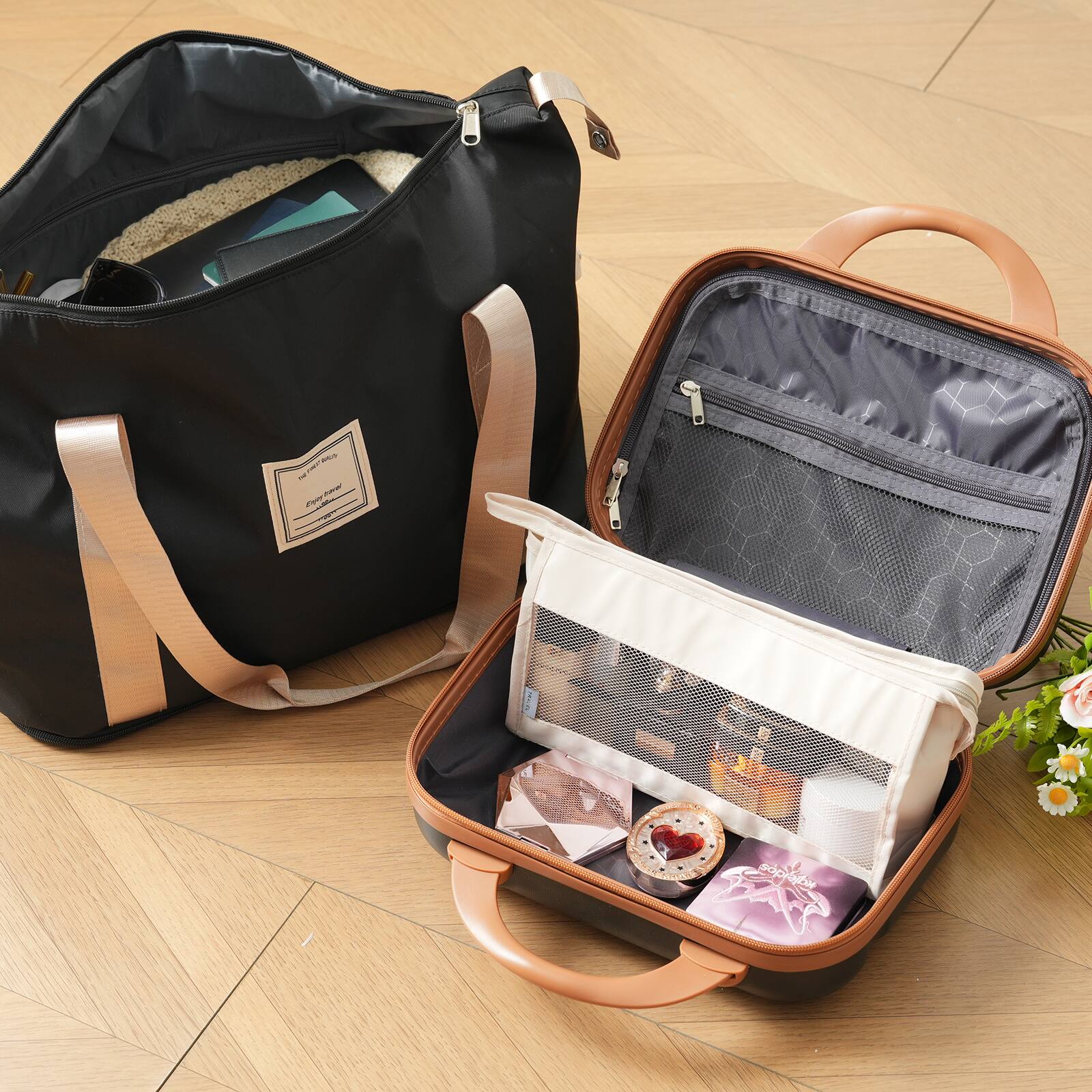 Alt View 9. Ecooso - ABS Hardshell Luggage Set, Lightweight Durable Suitcases with Dual Spinner Wheels for Business, Carry-On and Checked - Black.