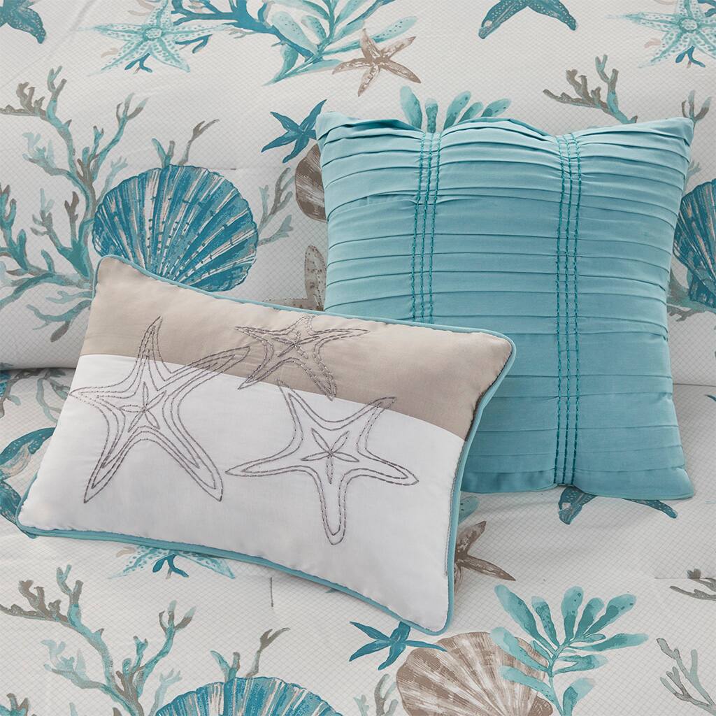 Alt View 1. Gracie Mills - Gracie Mills Koreen 7-Piece Coastal Dreams Cotton Sateen Comforter Set - Aqua.