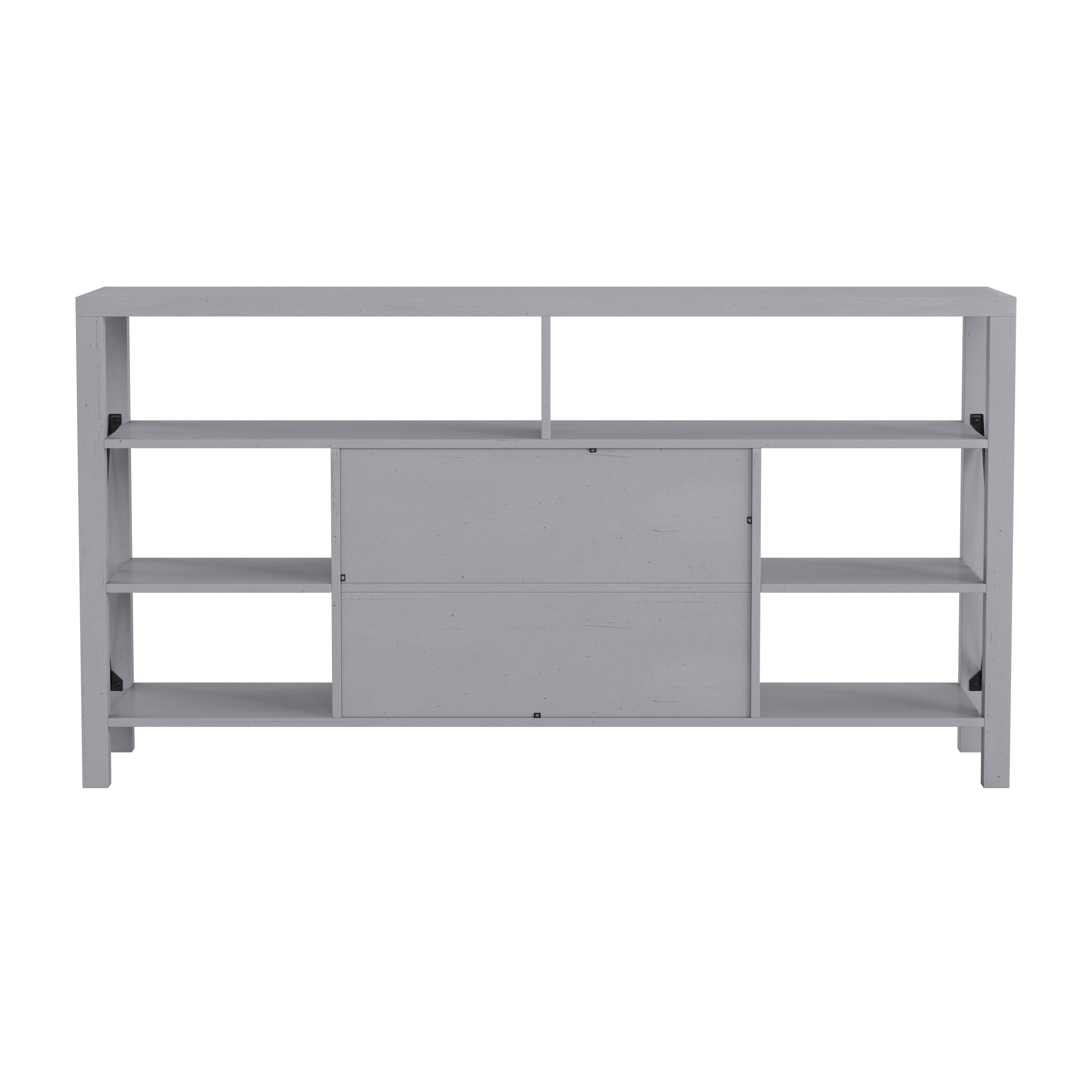 Alt View 7. Emma + Oliver - Marella Modern Rustic Farmhouse Media Console Cabinet with Spacious Open and Closed Storage - Coastal Gray.