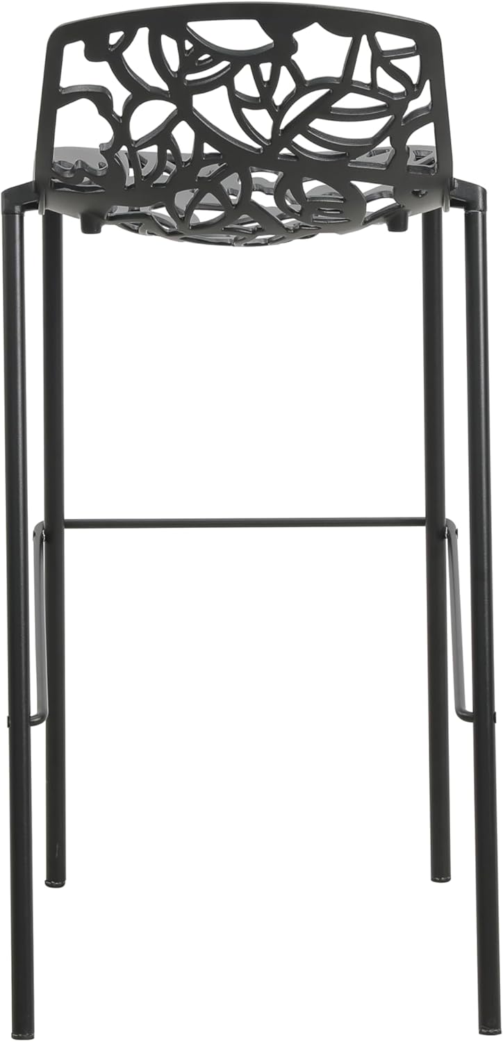 Alt View 2. LeisureMod - Devon (Set of 2) Modern Aluminum Bar Stool - Rust Resistant Indoor/Outdoor Dining Stool with Footrest - Black.