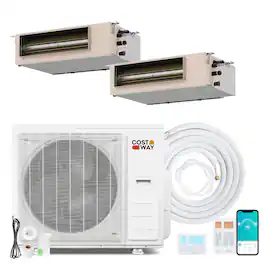 Costway - X-Pro 35000 BTU 2 Zone 12K +12K Concealed Ducted Mini Split AC, 22.5 SEER2, WiFi Enabled - White