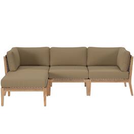 Modway - Clearwater 4-Piece Outdoor Patio Teak Wood Sectional Sofa - Gray Light Brown
