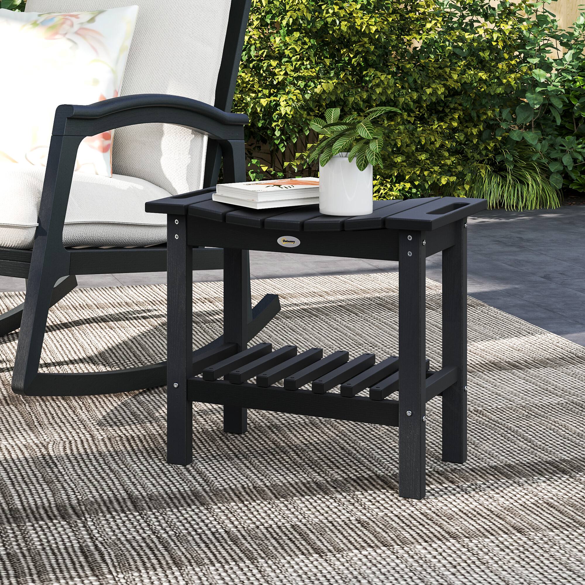 Alt View 8. Outsunny - Shower Bench for Inside Shower, HDPE Shower Stool with Handle, Storage Shelf, Non-Slip Pads - Black.