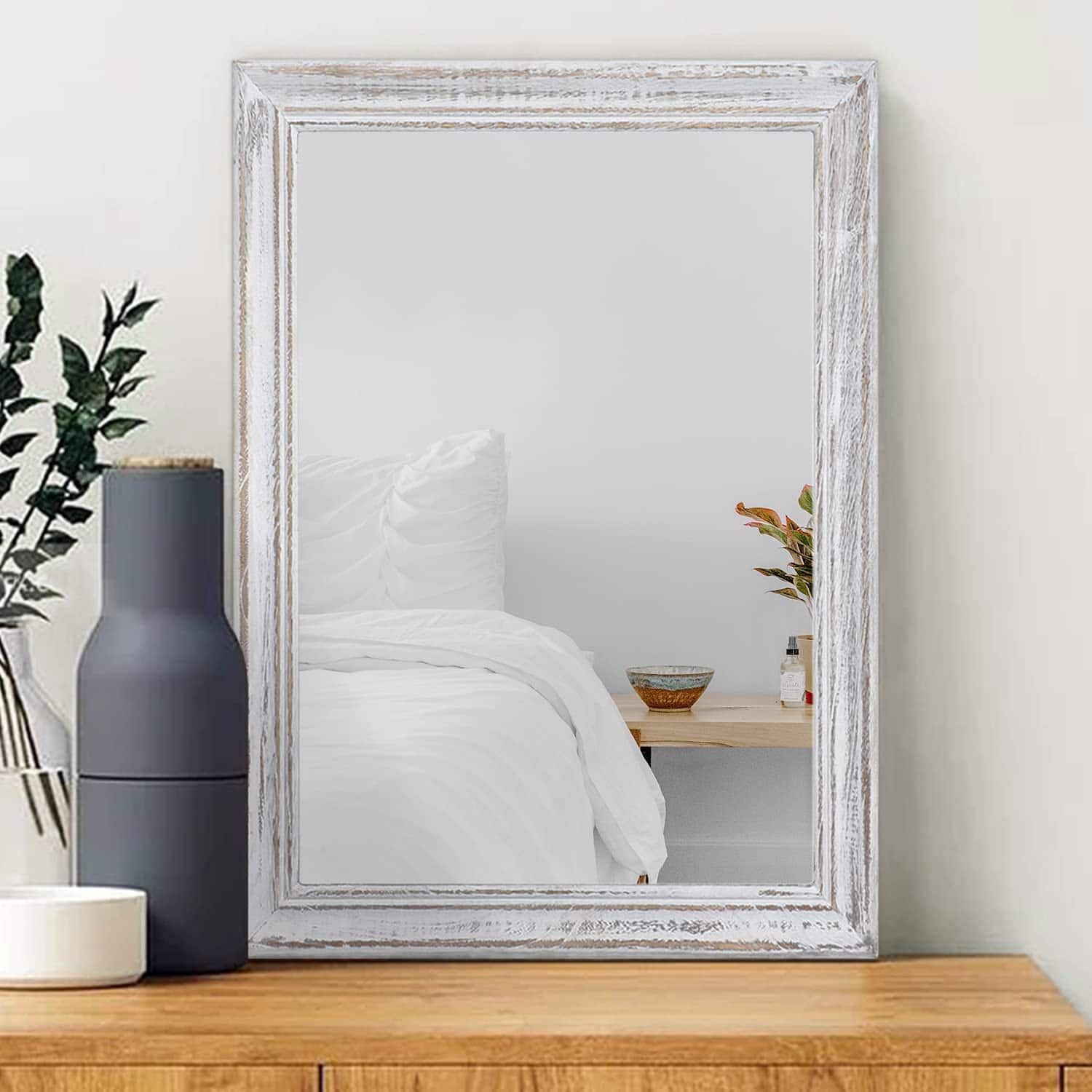 Dapper Styles - Wooden Mirror With Framed Rectangular Retro Wall Mirrors Decorative For Bathroom Bedroom Living Room Hallwa - A-retro White-16"L x 12"W