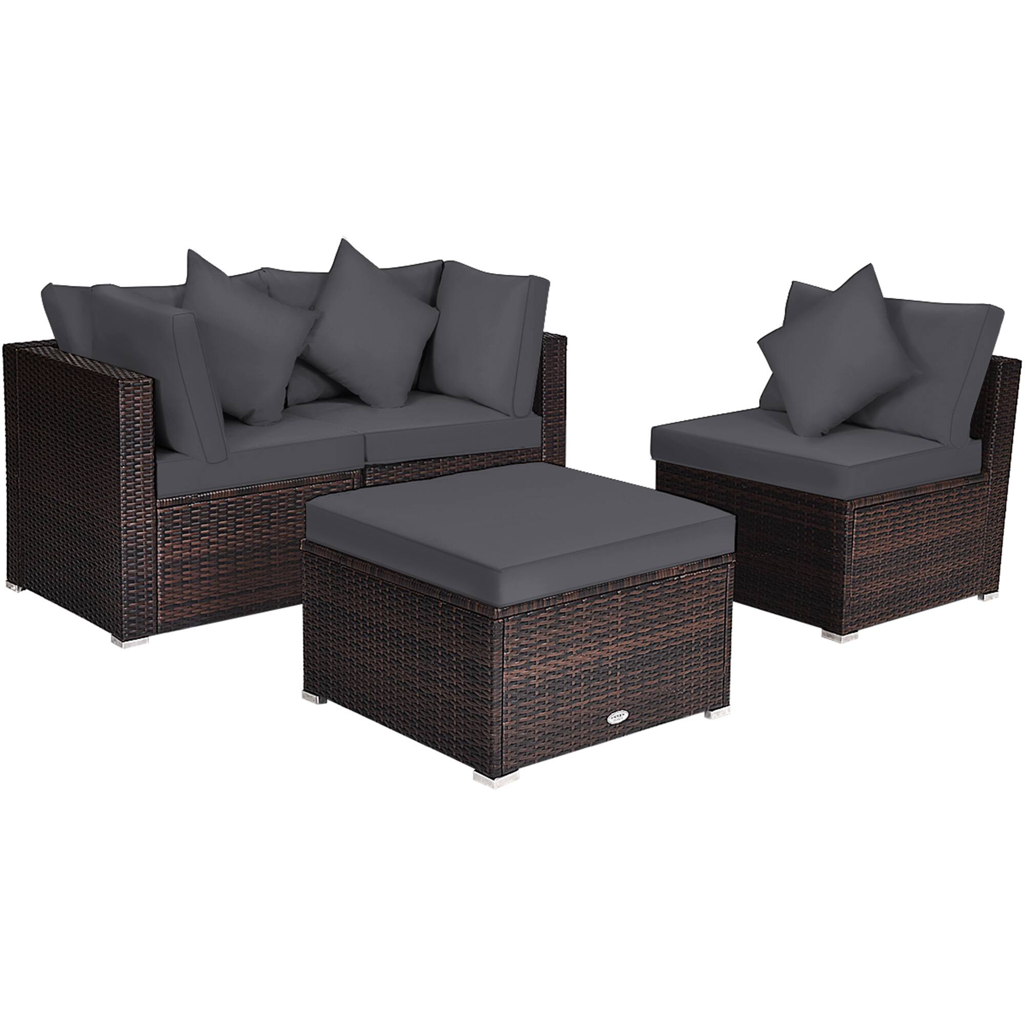 Alt View 9. Gymax - Gymax 4PCS Rattan Patio Conversation Furniture Set Yard Outdoor w/ Grey Cushion - Grey.