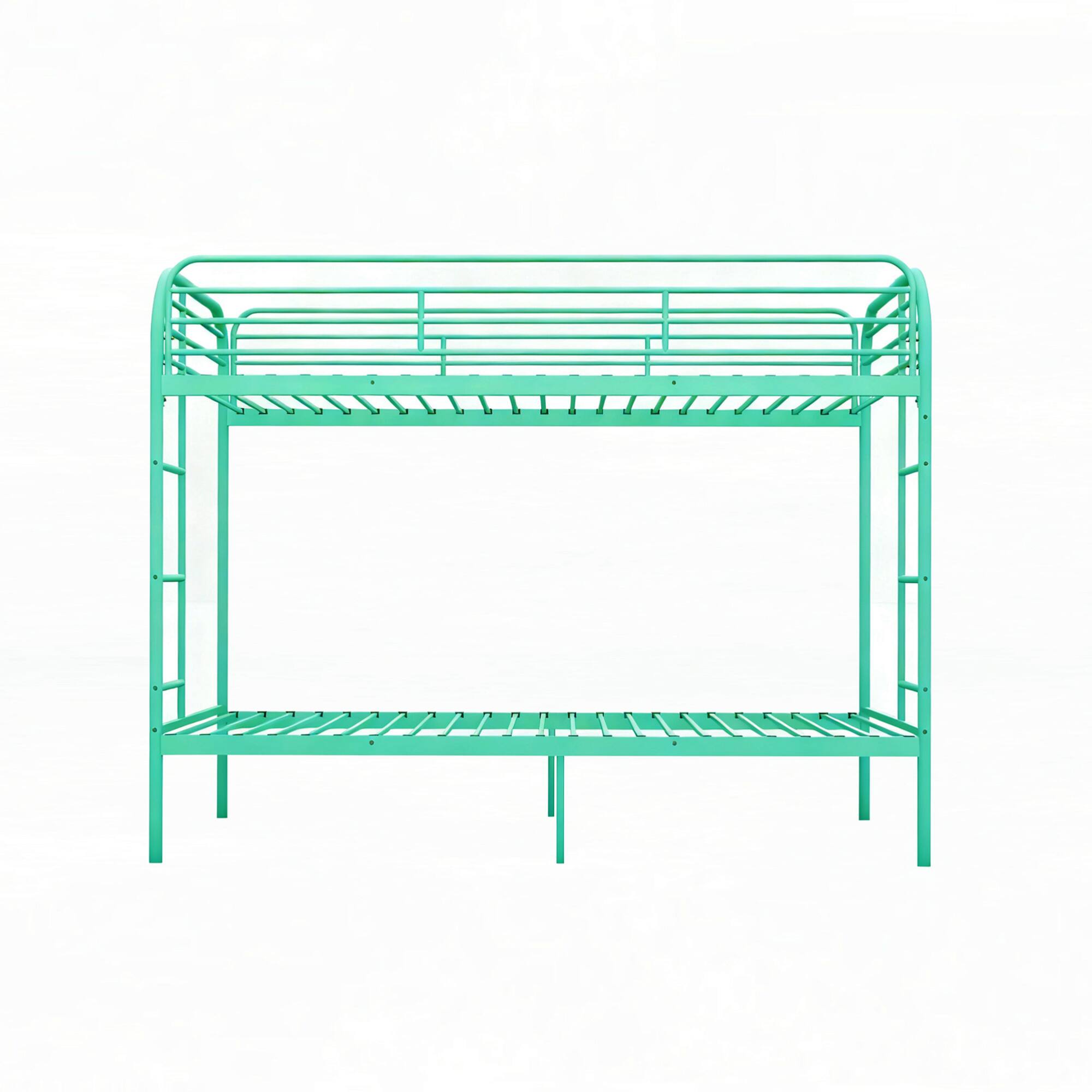 Front. GOODSILO - Metal Twin Over Twin Bunk Bed with Dual Ladders and Full-Length Safety Rails, Space-Saving Design for Kids and Teens - Green.
