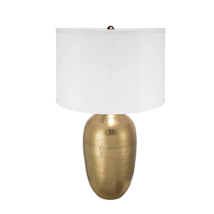 Front. Luckbyte - D15x25.7" Round Aluminum Gold Table Lamp White Fabric Shade Lamp Shade Assembly Required.