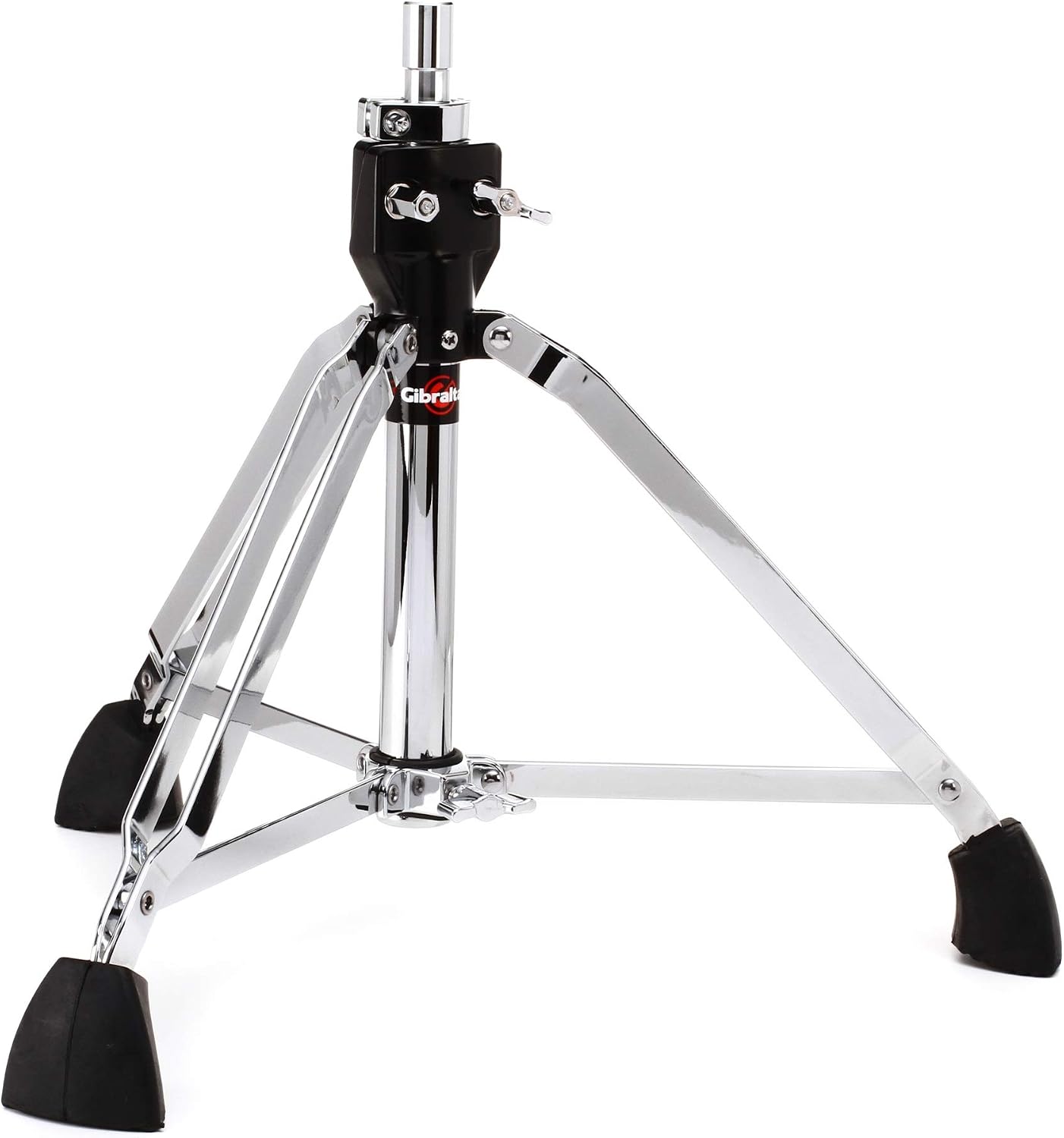 Left. Gibraltar Hardware - 9000 Series Double-Braced Drum Throne Base, Heavy-Duty Tripod with Spindle Height Adjustment, Super Foot Non-Skid Feet.