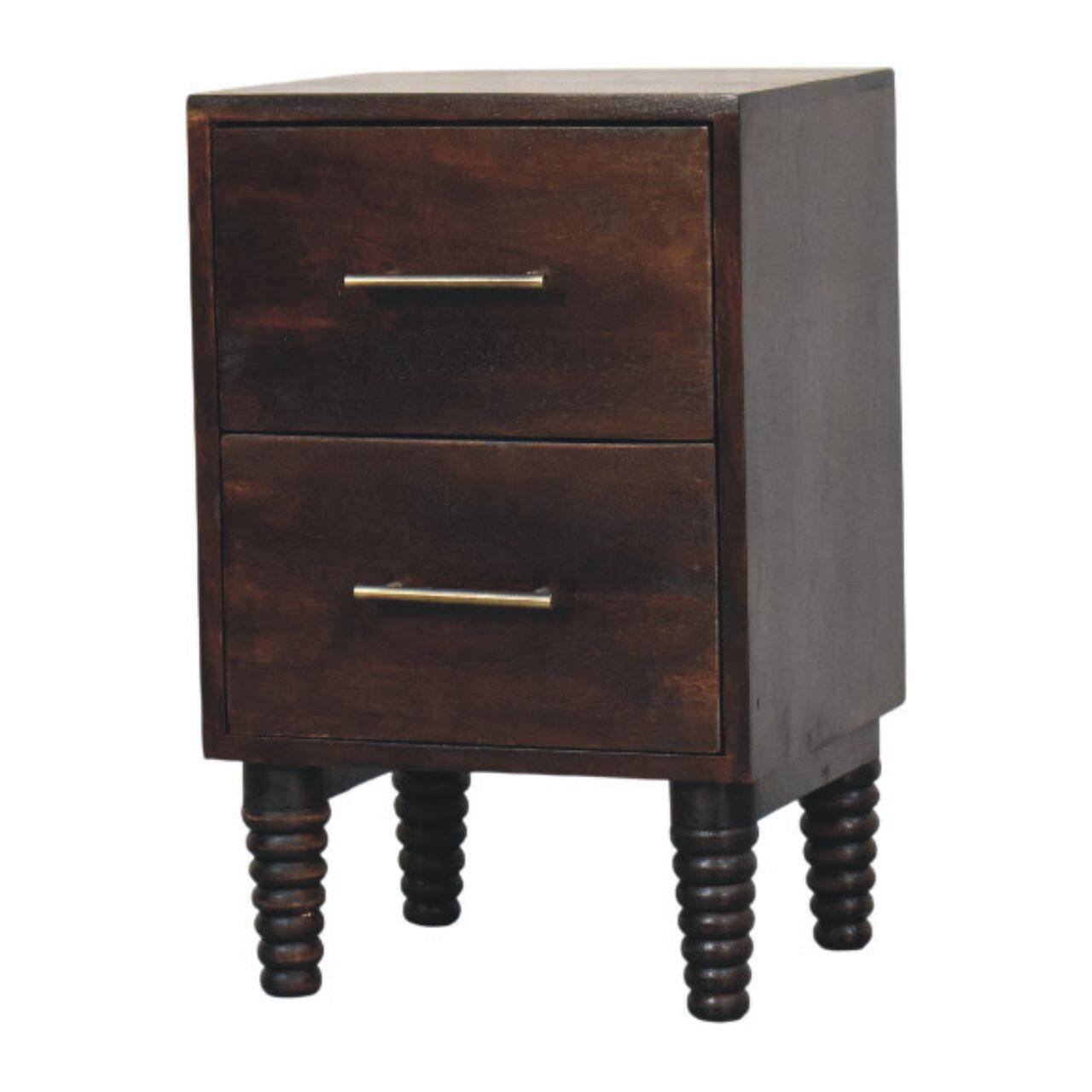 Back. Artisan Furniture - Artisan Furniture Solid Wood Spindle Mocha Bedside Table, 2 Drawers, Dark Brown - Dark brown.