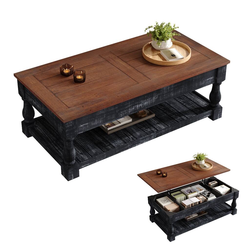 Alt View 9. Loheer - Loheer retro lift-top coffee table with hidden compartments and solid wood frame - Antique Espresso.