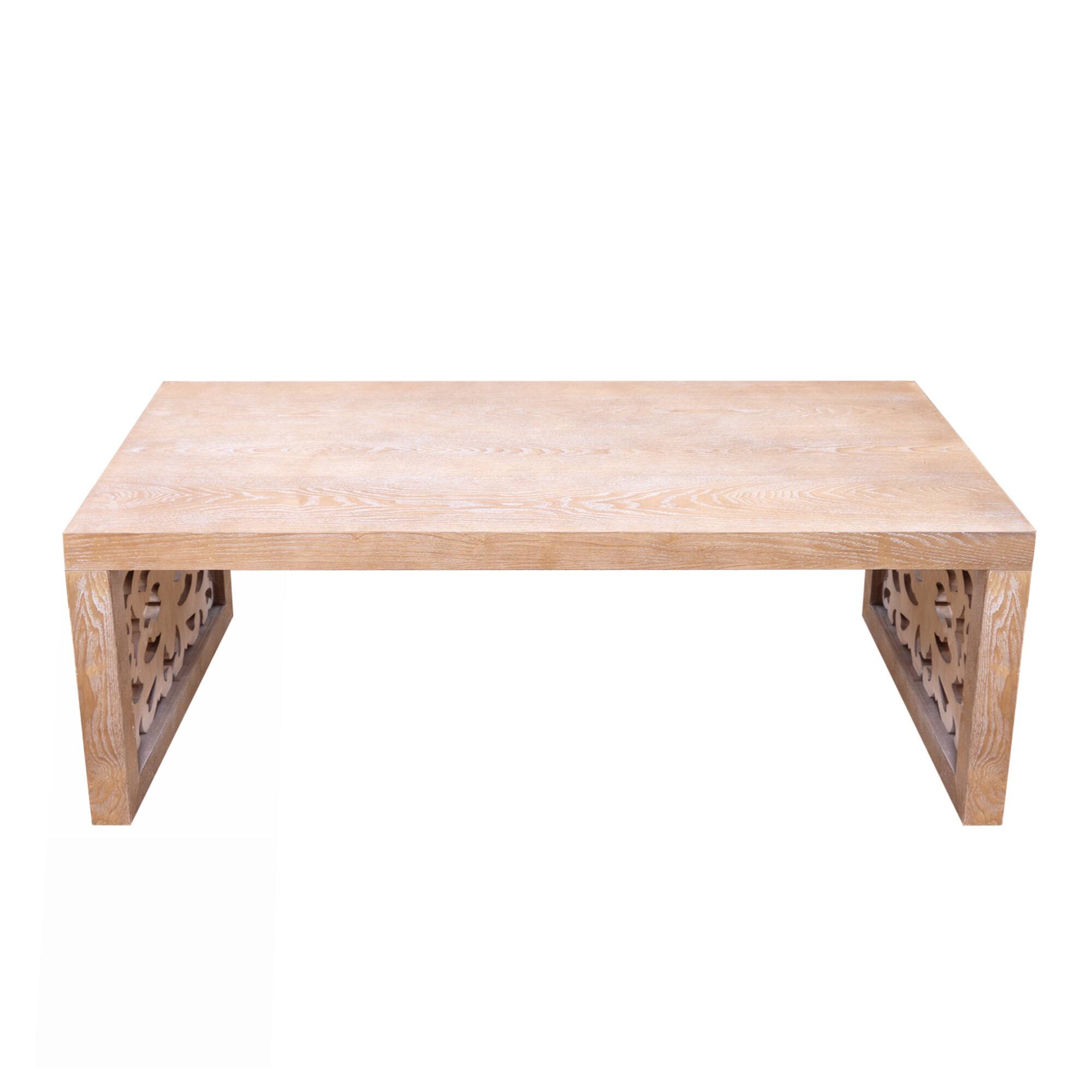 Alt View 2. GOODSILO - Handcrafted Rustic Wood Coffee Table with Ornate Side Panels and Natural Finish - Natural.