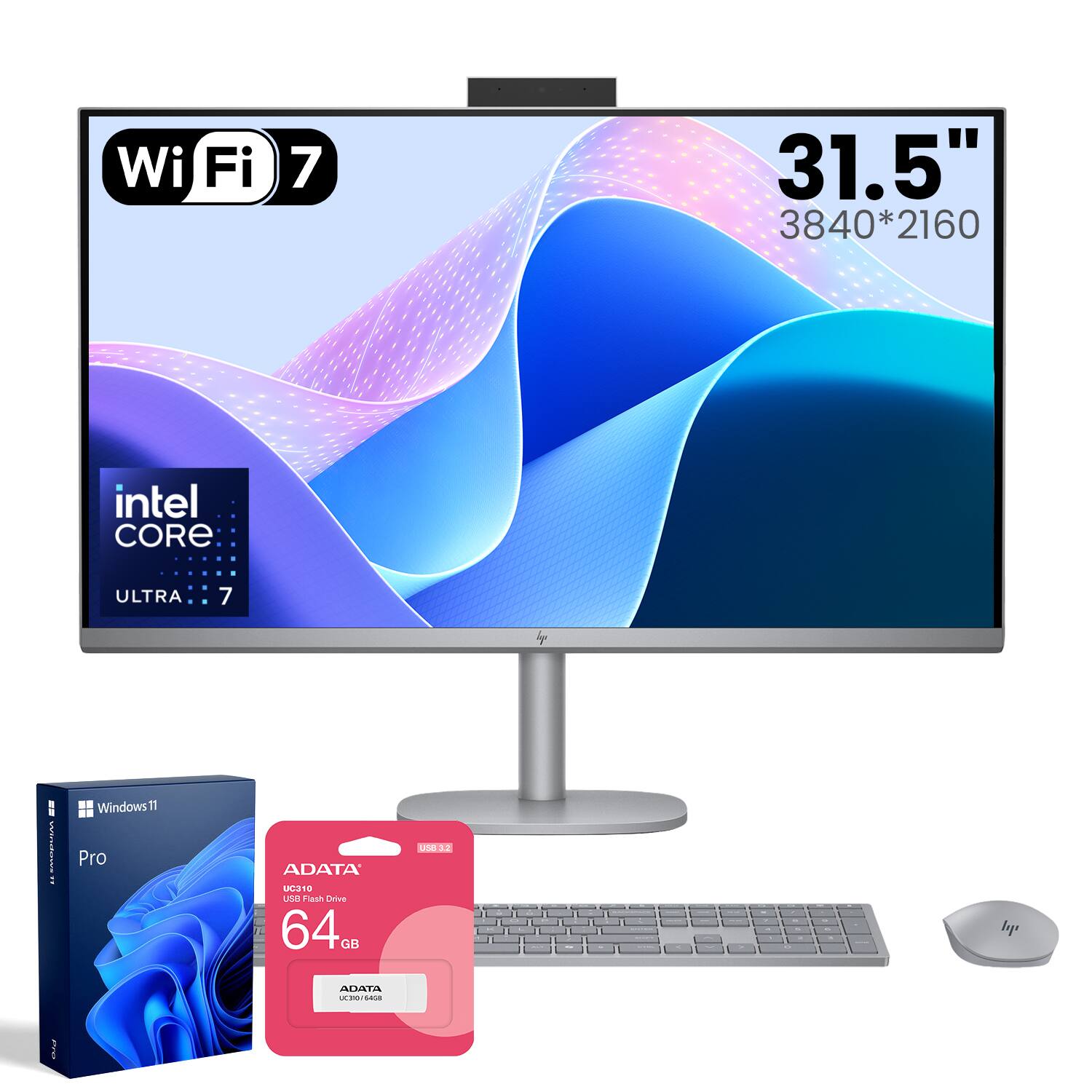 Wi-Fi 7  
31.5"  
3840*2160  
Intel Core Ultra 7  
Windows 11 Pro  
ADATA 64 GB USB Flash Drive  
1 ADATA C.