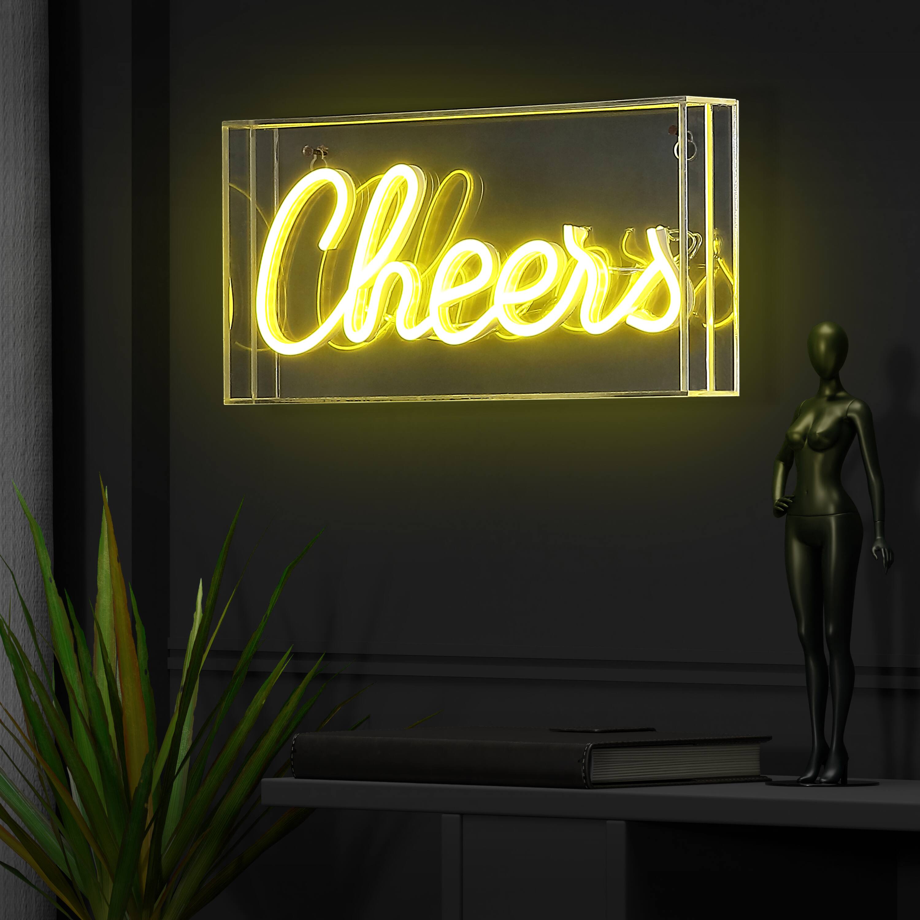 Alt View 4. Jonathan Y - Cheers 11.8" Contemporary Glam Acrylic Box USB Operated LED Neon Light, Yellow - Yellow.