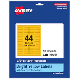 Avery - Printable Rectangle Labels, Bright 2/3" x 1-3/4", 440ct - Yellow